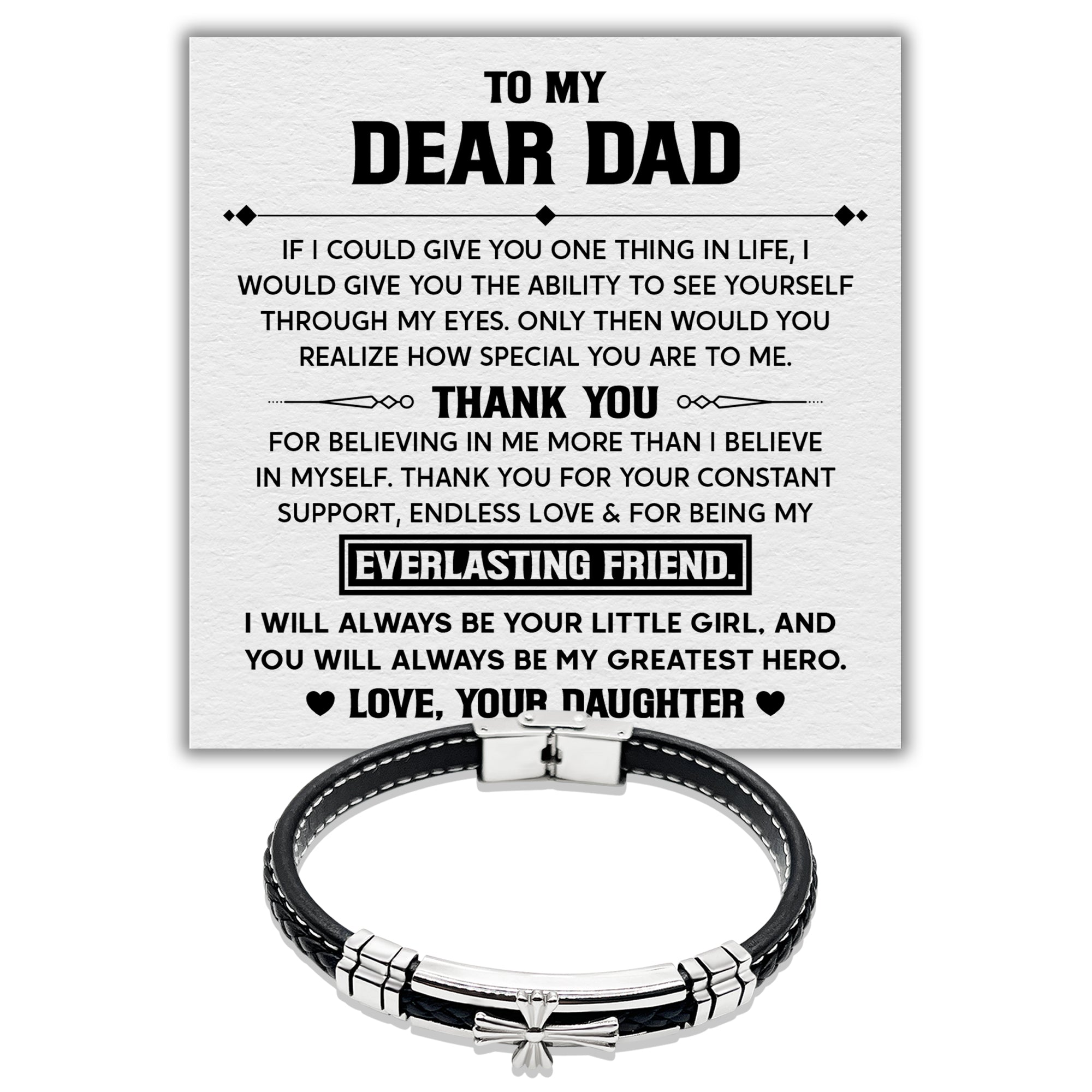 To My Dear Dad - Premium Stainless Steel Celtic Cross Black Italian Leather Bracelet