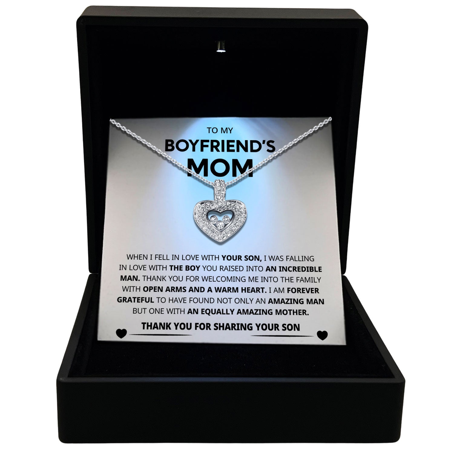To My Boyfriend's Mom - Thank You For Sharing Your Son - Tryndi Floating Heart Necklace
