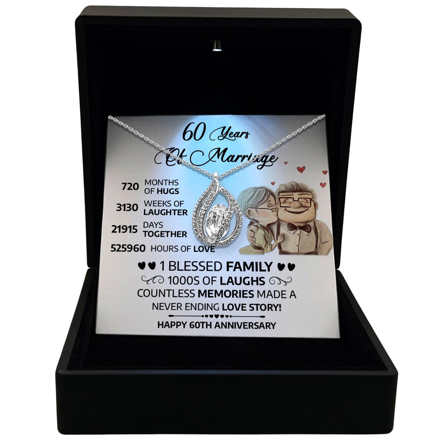 Anniversary Gifts for Her - 1 Blessed Family 1000s Of Laughs, Countless Memories Made a Never Ending Love Story - Orbital Birdcage Necklace - TRYNDI