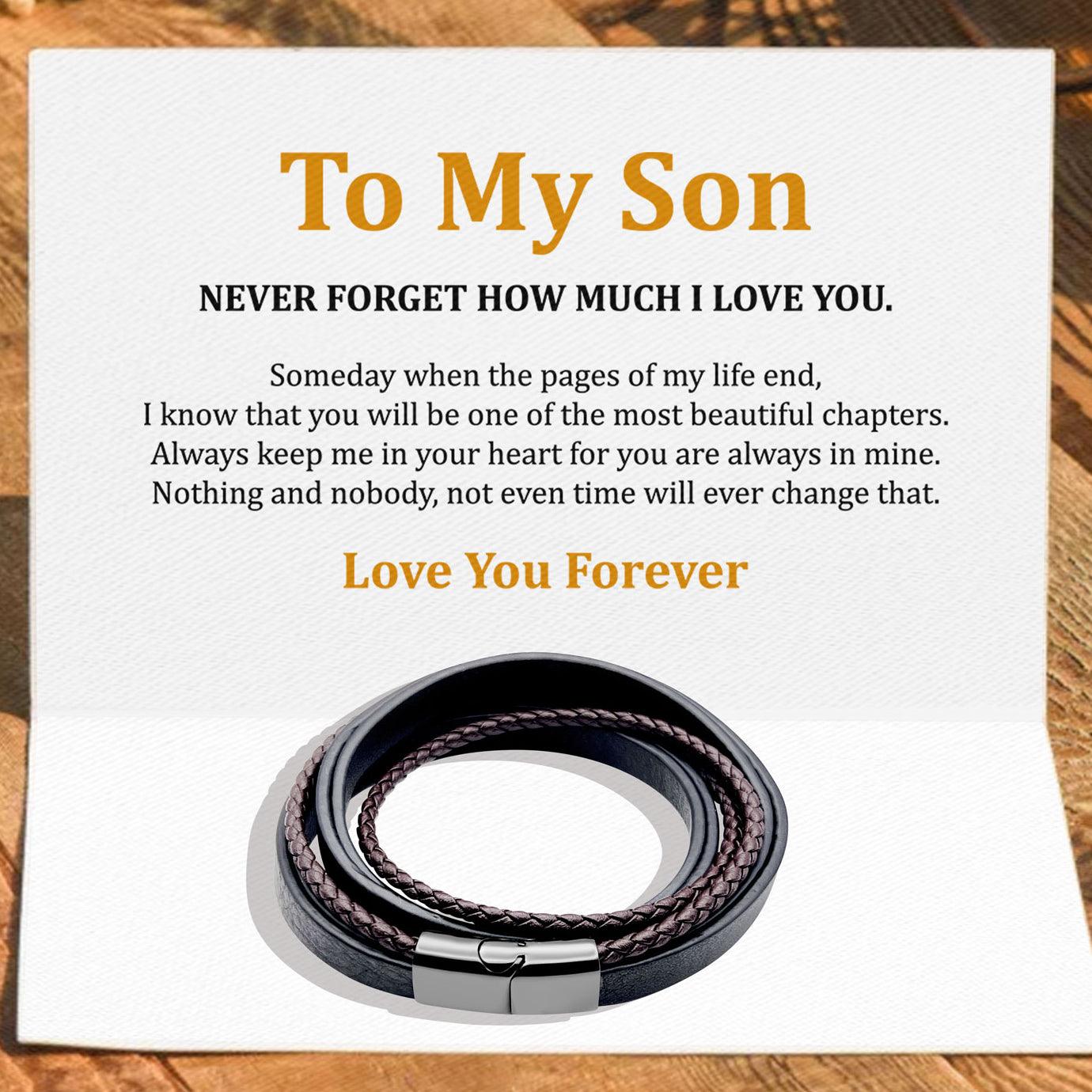 To My Son - Never Forget How Much I love You - Premium Stainless Steel Italian Leather Braided Two-Tone Layer Bracelet for Men - TRYNDI