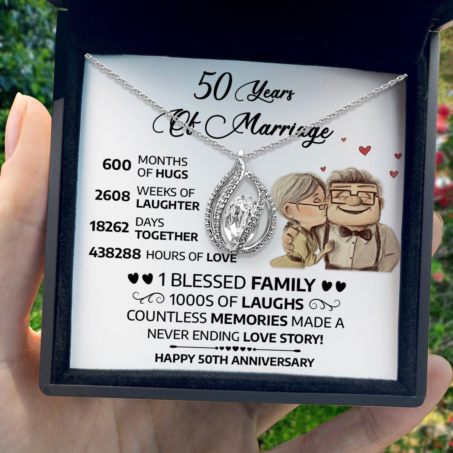 Anniversary Gifts for Her - 1 Blessed Family 1000s of Laughs, Countless Memories Made a Never Ending Love Story - Orbital Birdcage Necklace - TRYNDI