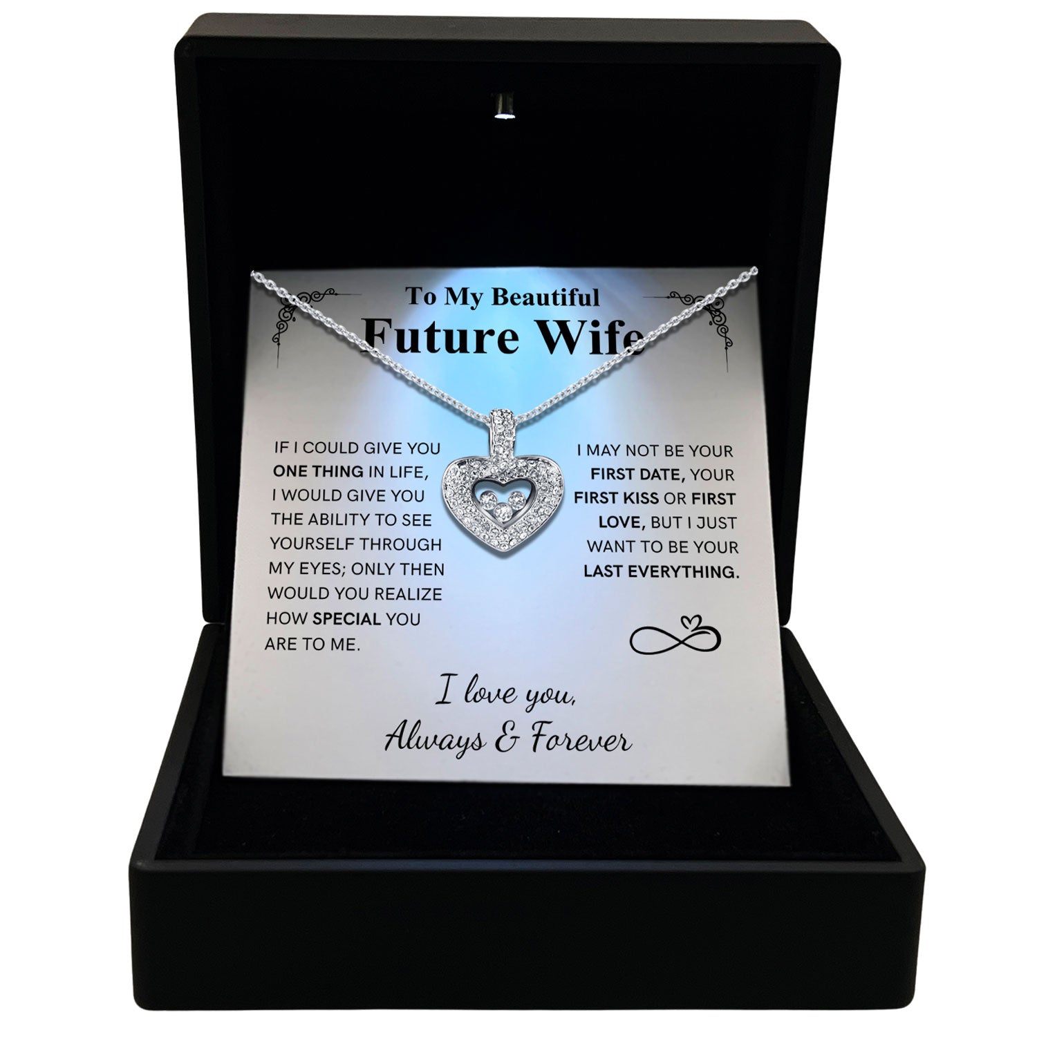 TRYNDI™ To My Beautiful Future Wife Floating Heart Necklace With Authentic Swarovski Crystals