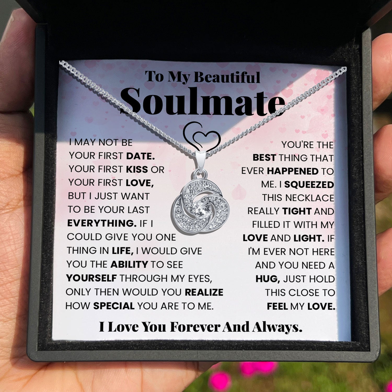 To My Beautiful Soulmate - Just Hold This Close to Feel My Love - Tryndi Love Knot Necklace
