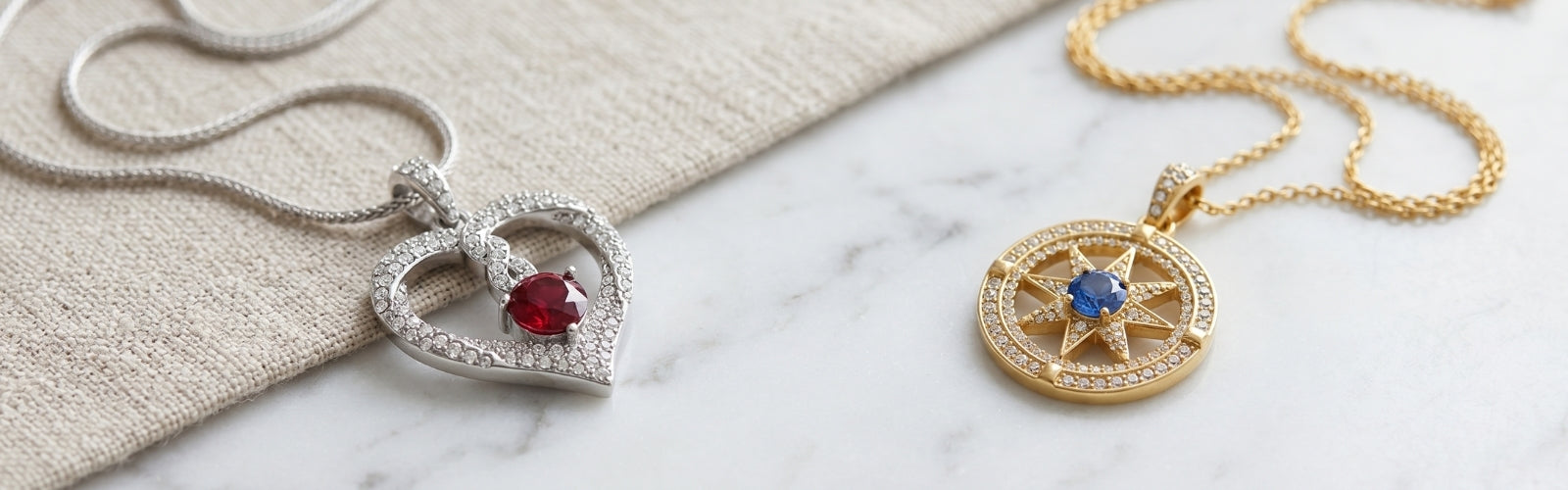 Close-up of birthstone necklace from TRYNDI JEWELRY in natural light, refined styling