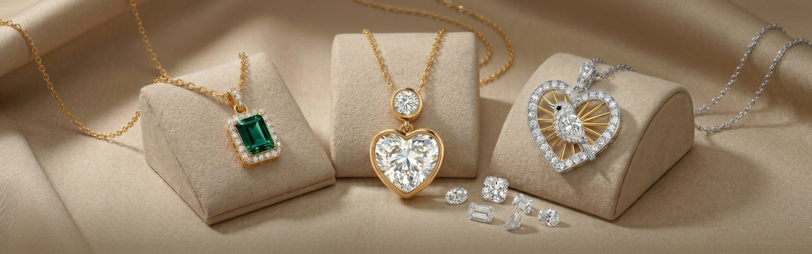 Elegant jewelry gift guide banner featuring necklaces from TRYNDI JEWELRY