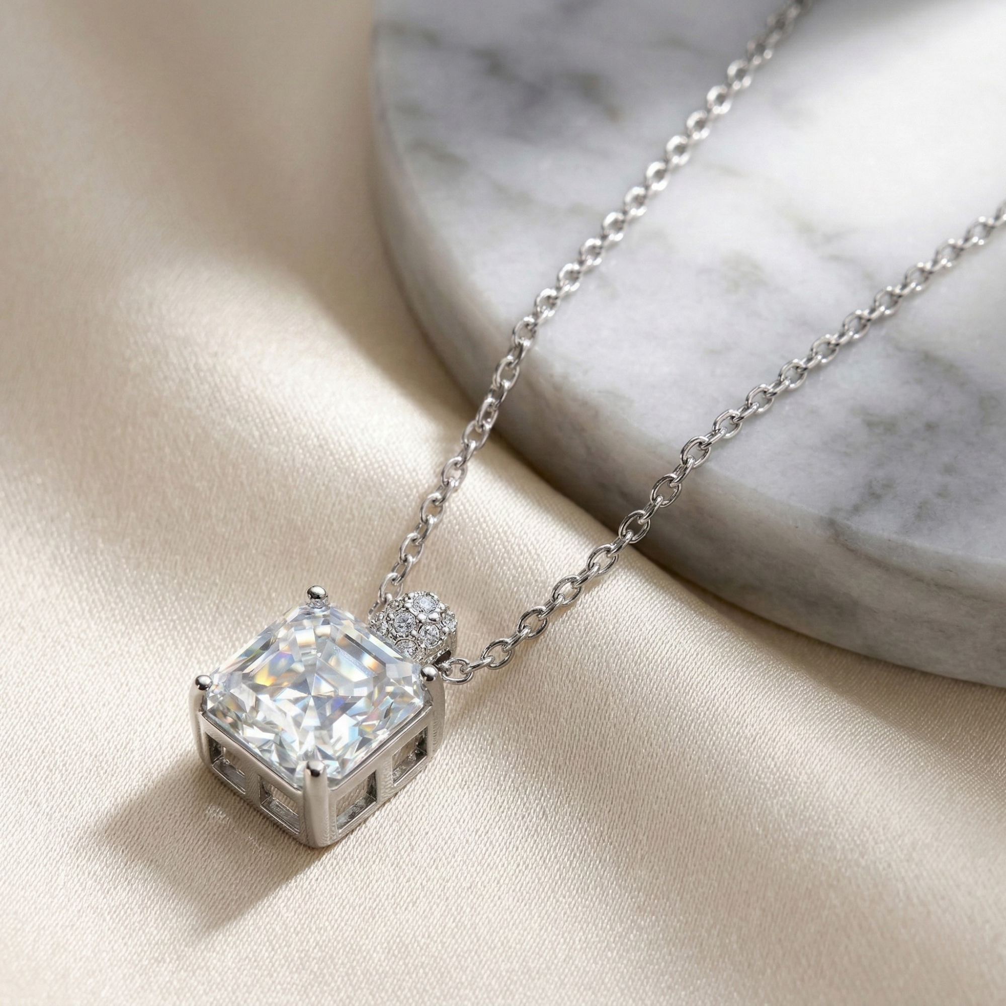 5CT (10mm) Asscher Cut Moissanite Diamond Necklace