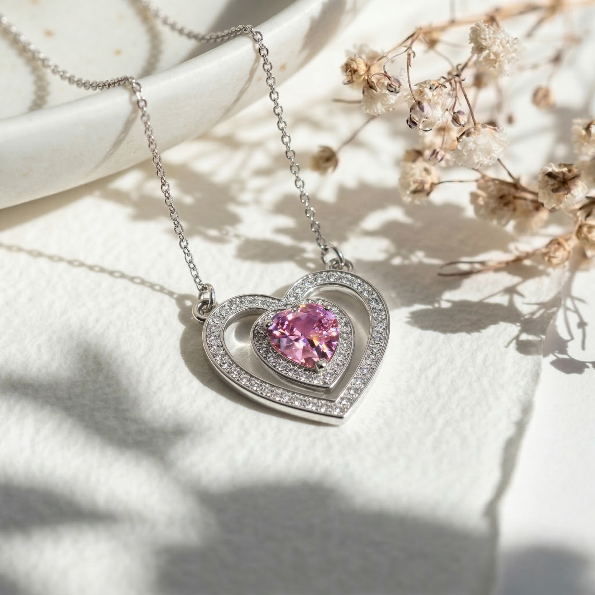 Double Heart Pendant Necklace