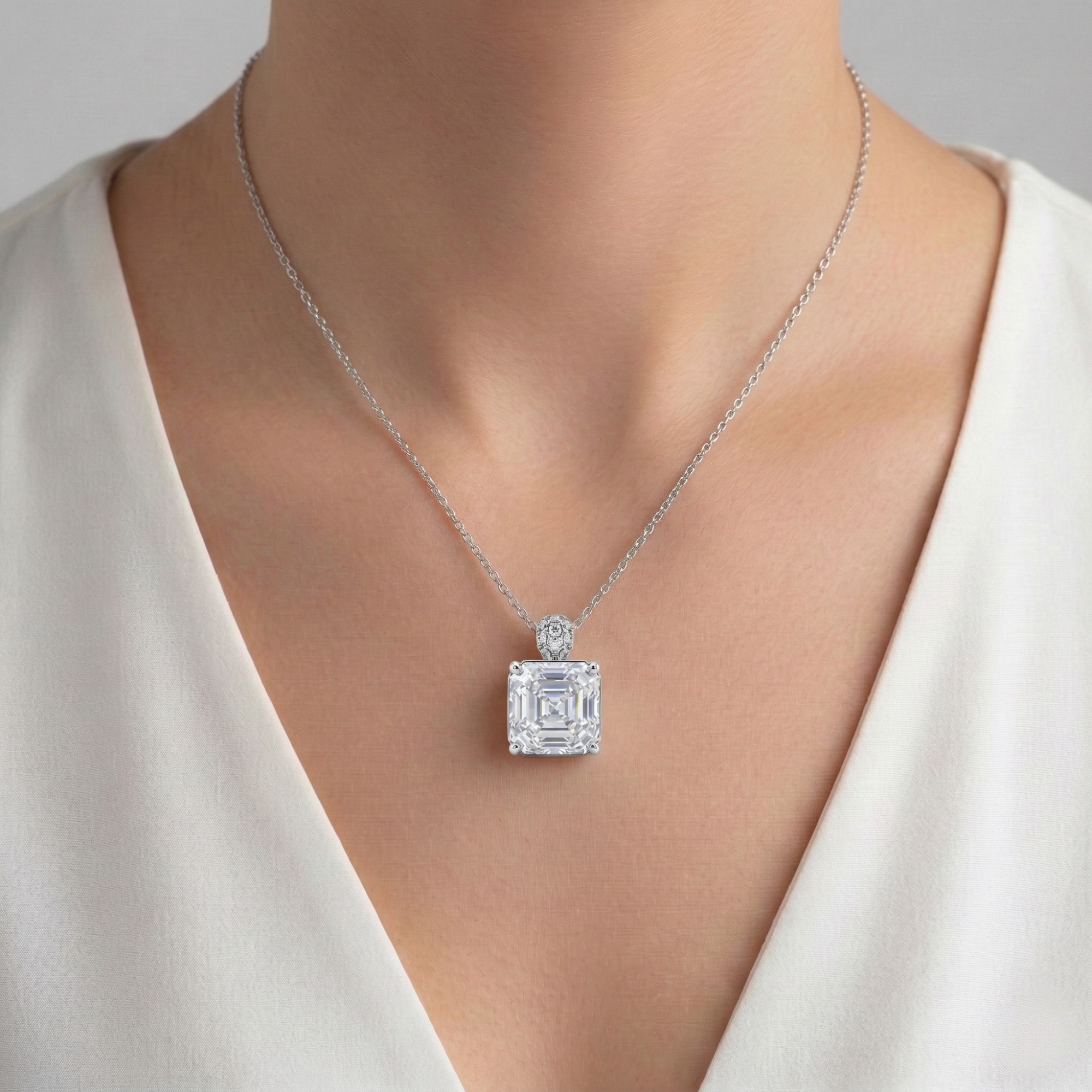 5CT (10mm) Asscher Cut Moissanite Diamond Necklace