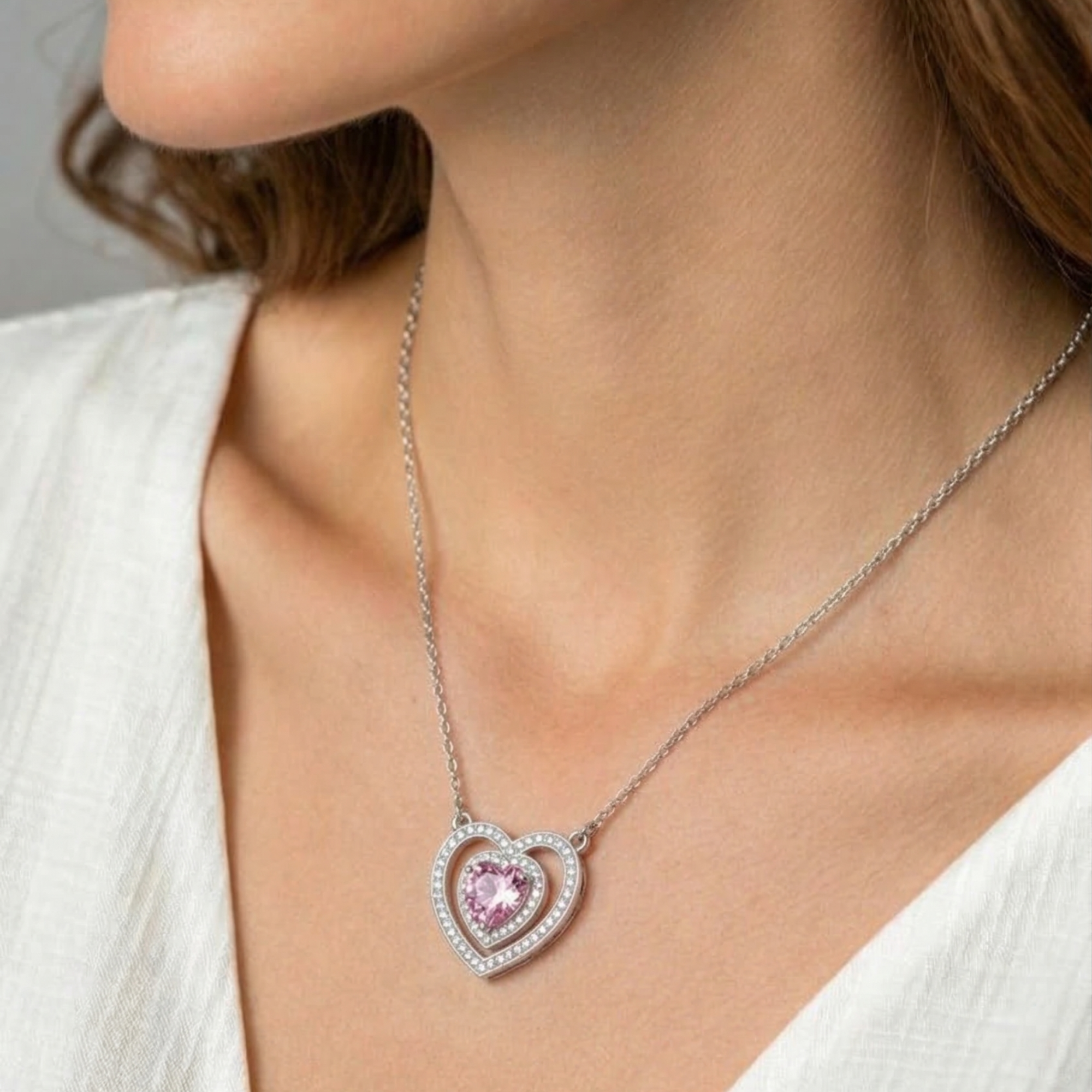 Double Heart Pendant Necklace