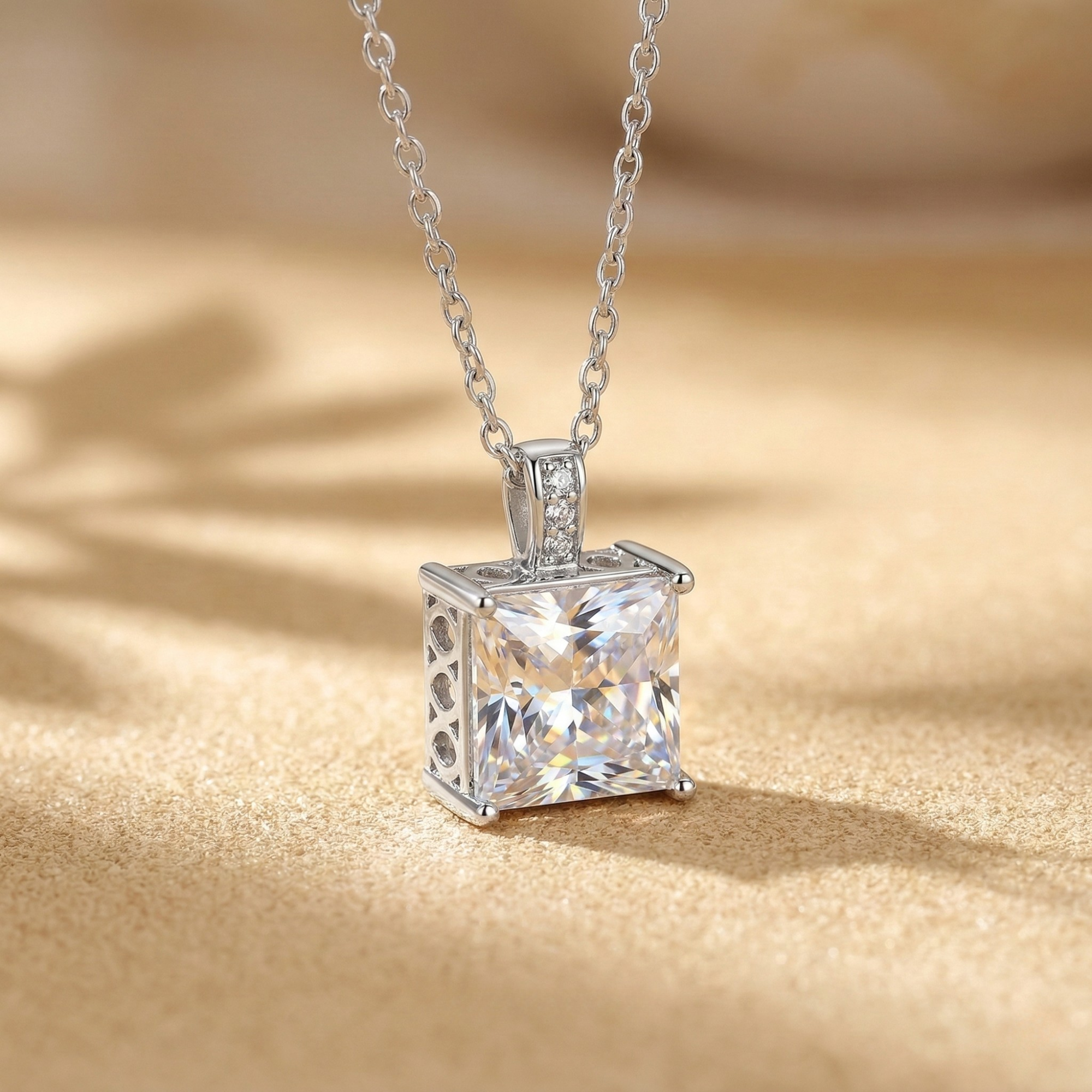 5CT (10mm) Princess Cut Moissanite Diamond Necklace