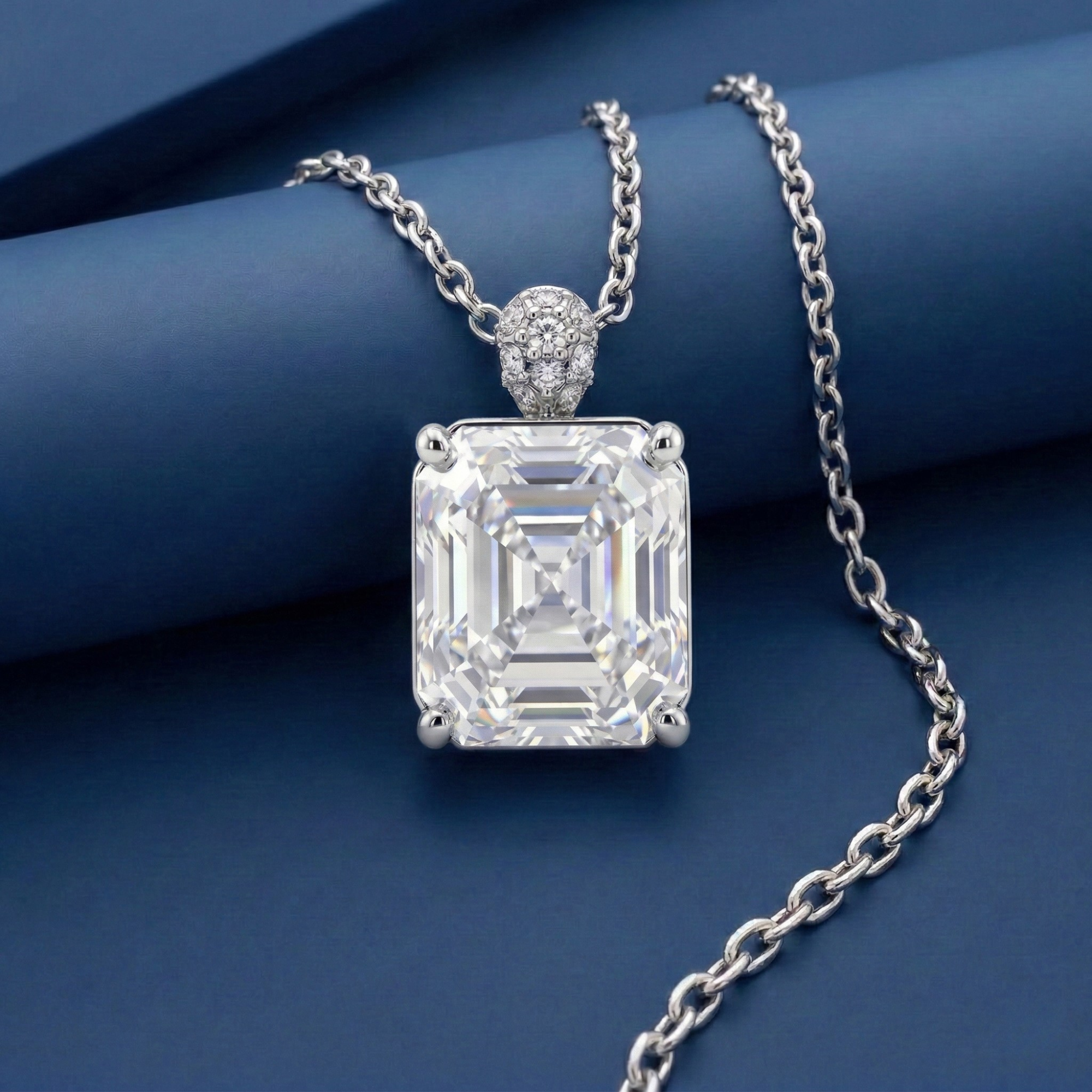 5CT (10mm) Asscher Cut Moissanite Diamond Necklace