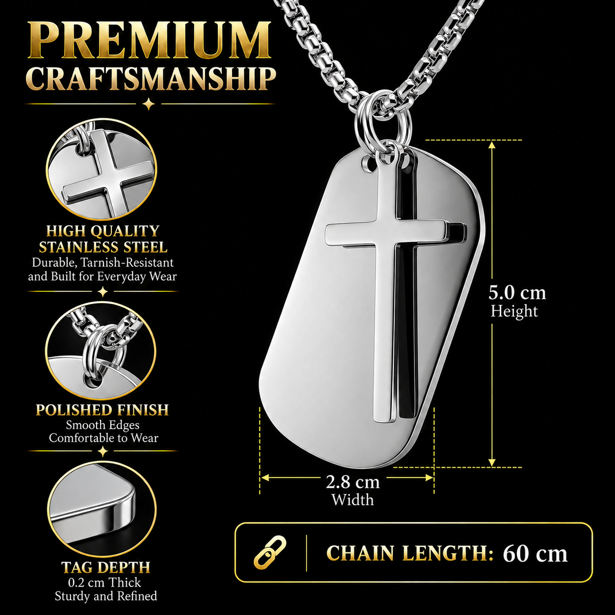 Spiral Up Crucifix Dog Tag for Men