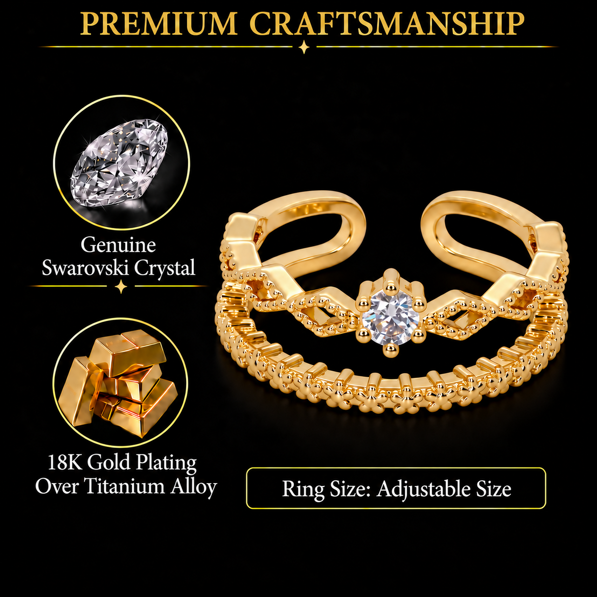 TRYNDI Royal Crown Ring for Women