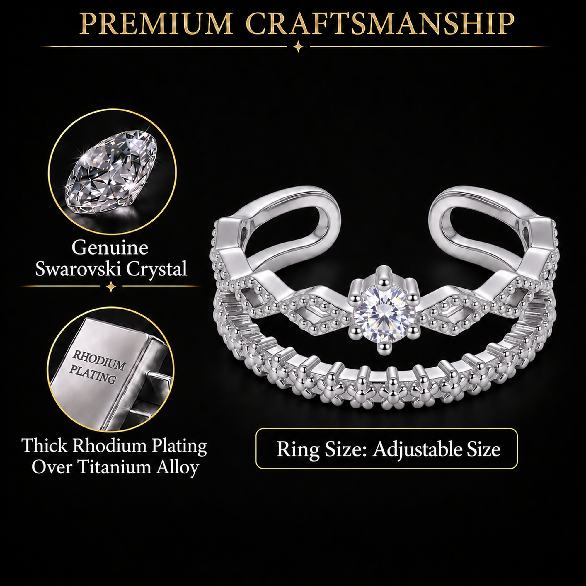 TRYNDI Royal Crown Ring for Women