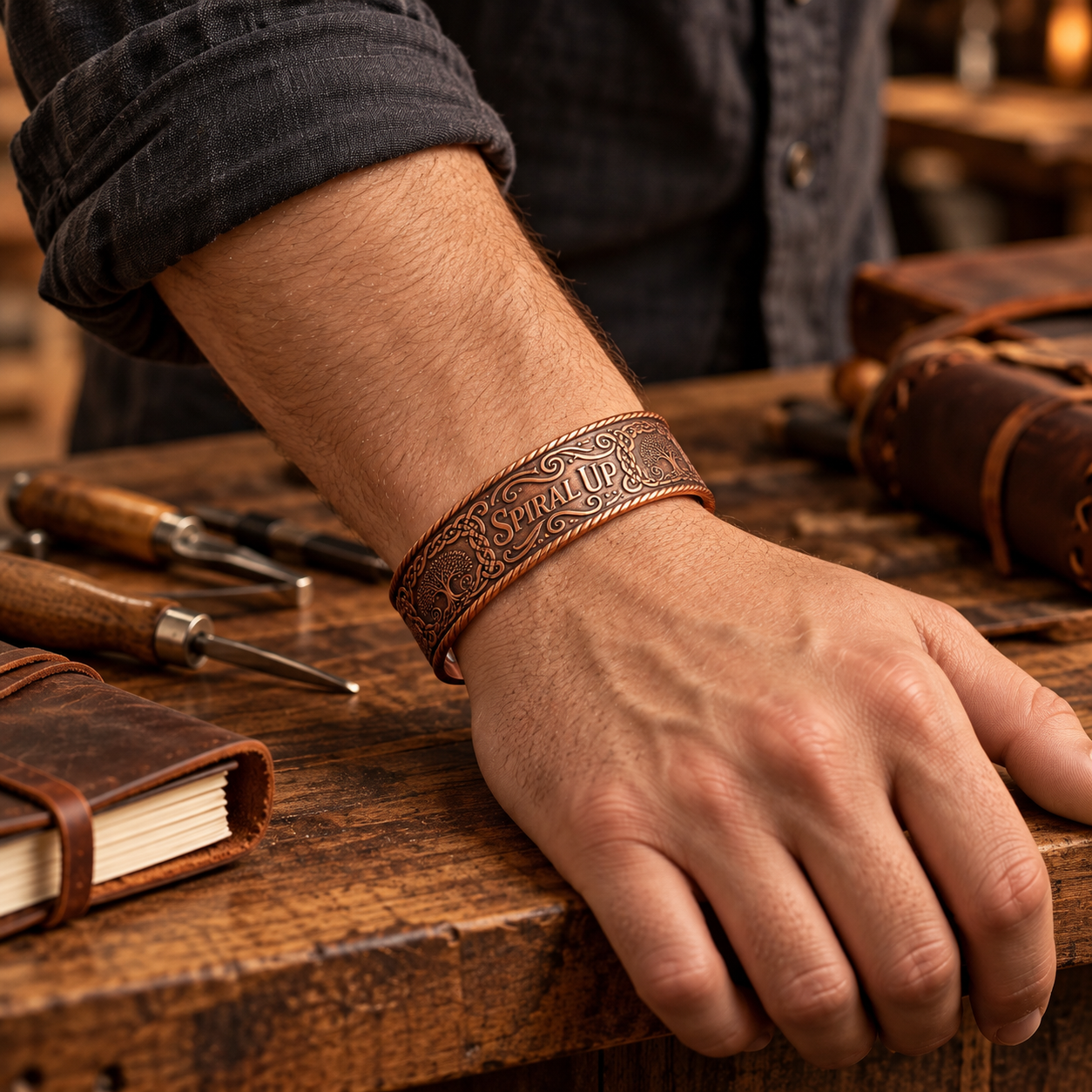 Spiral Up Copper Bracelet for Men