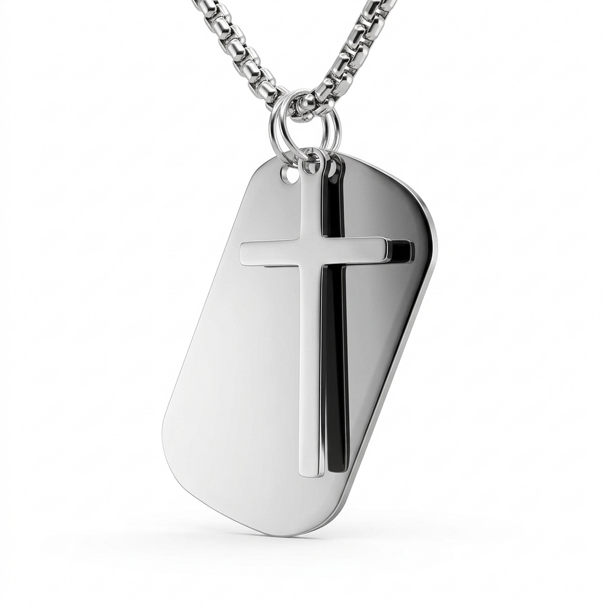 Spiral Up Crucifix Dog Tag for Men
