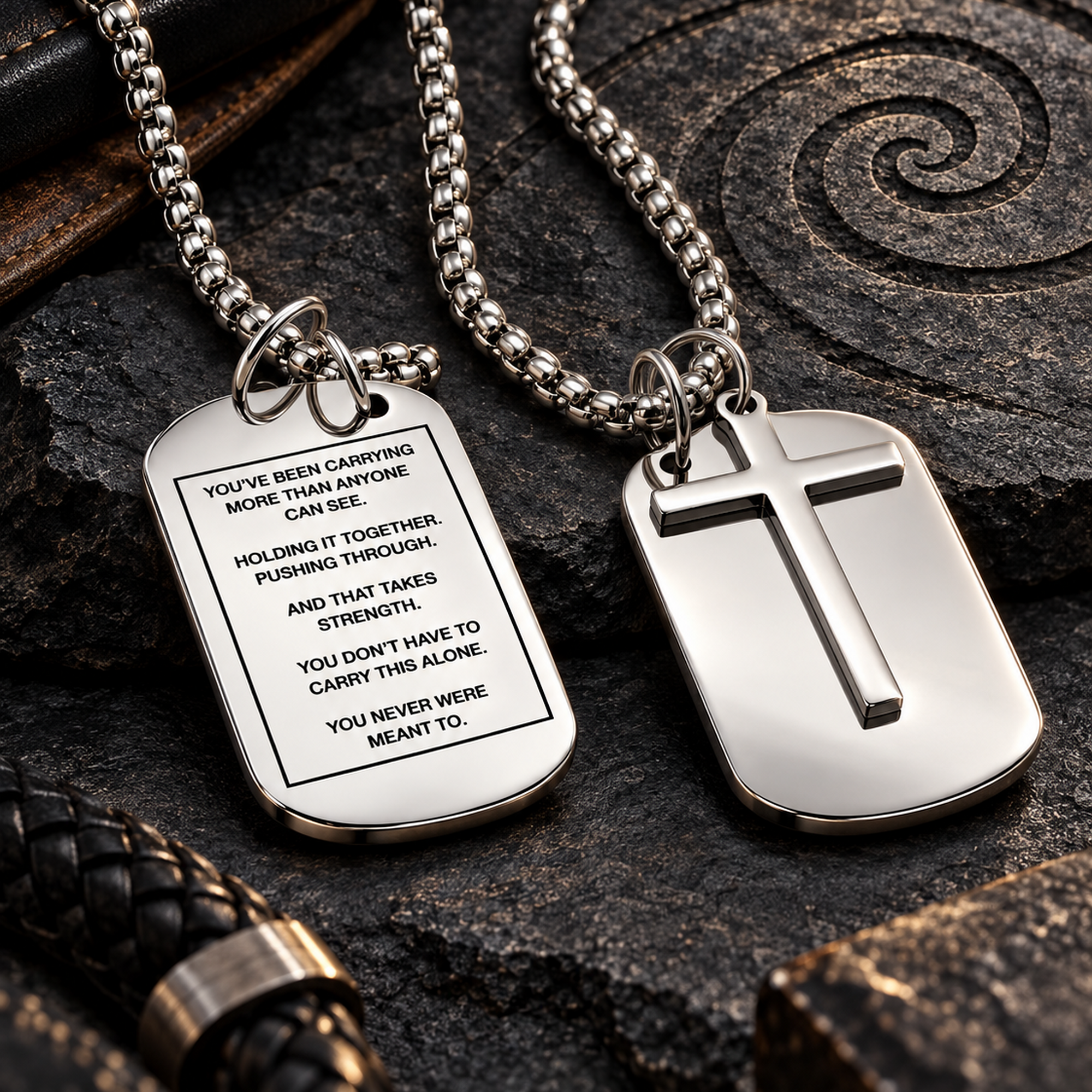 Spiral Up Crucifix Dog Tag for Men