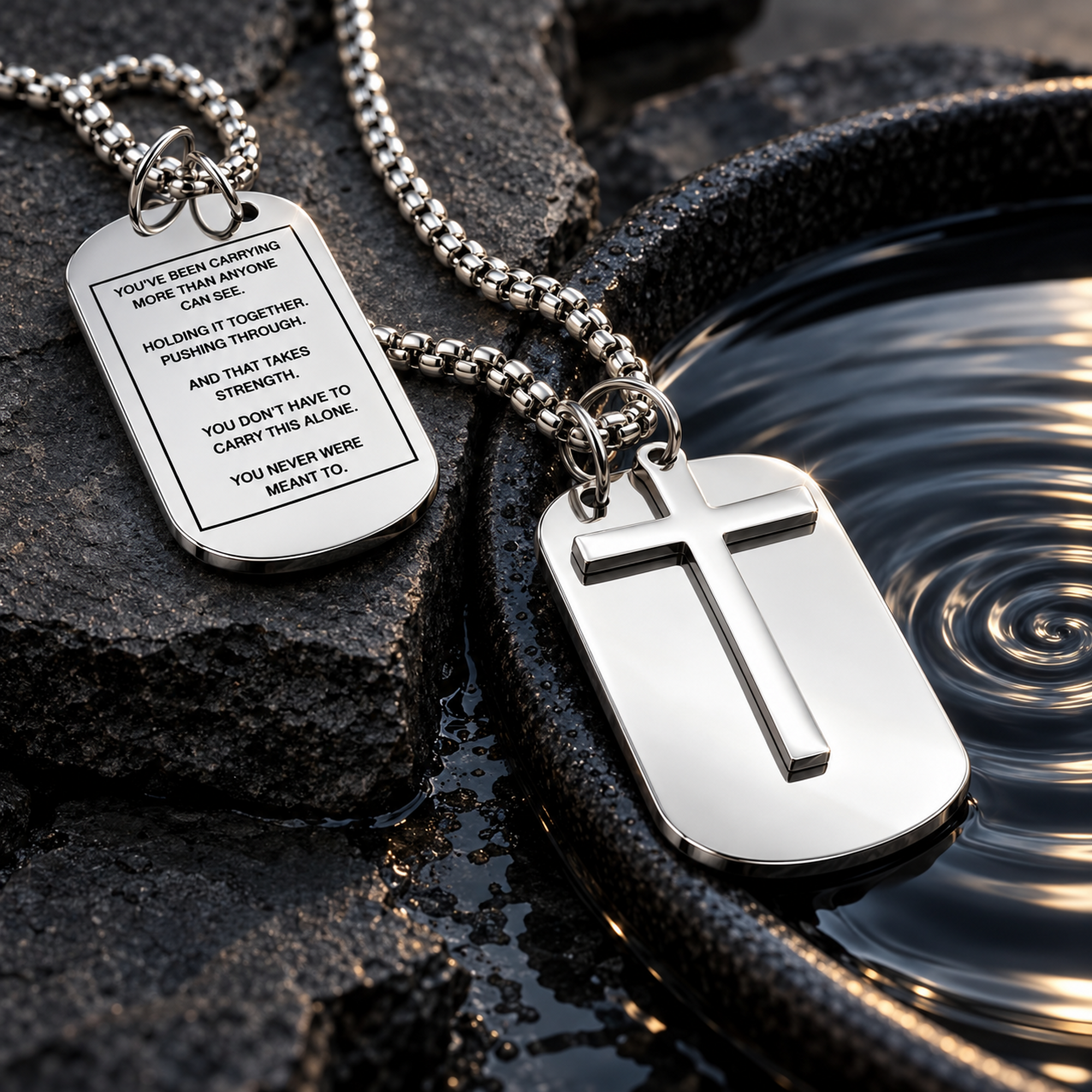 Spiral Up Crucifix Dog Tag for Men