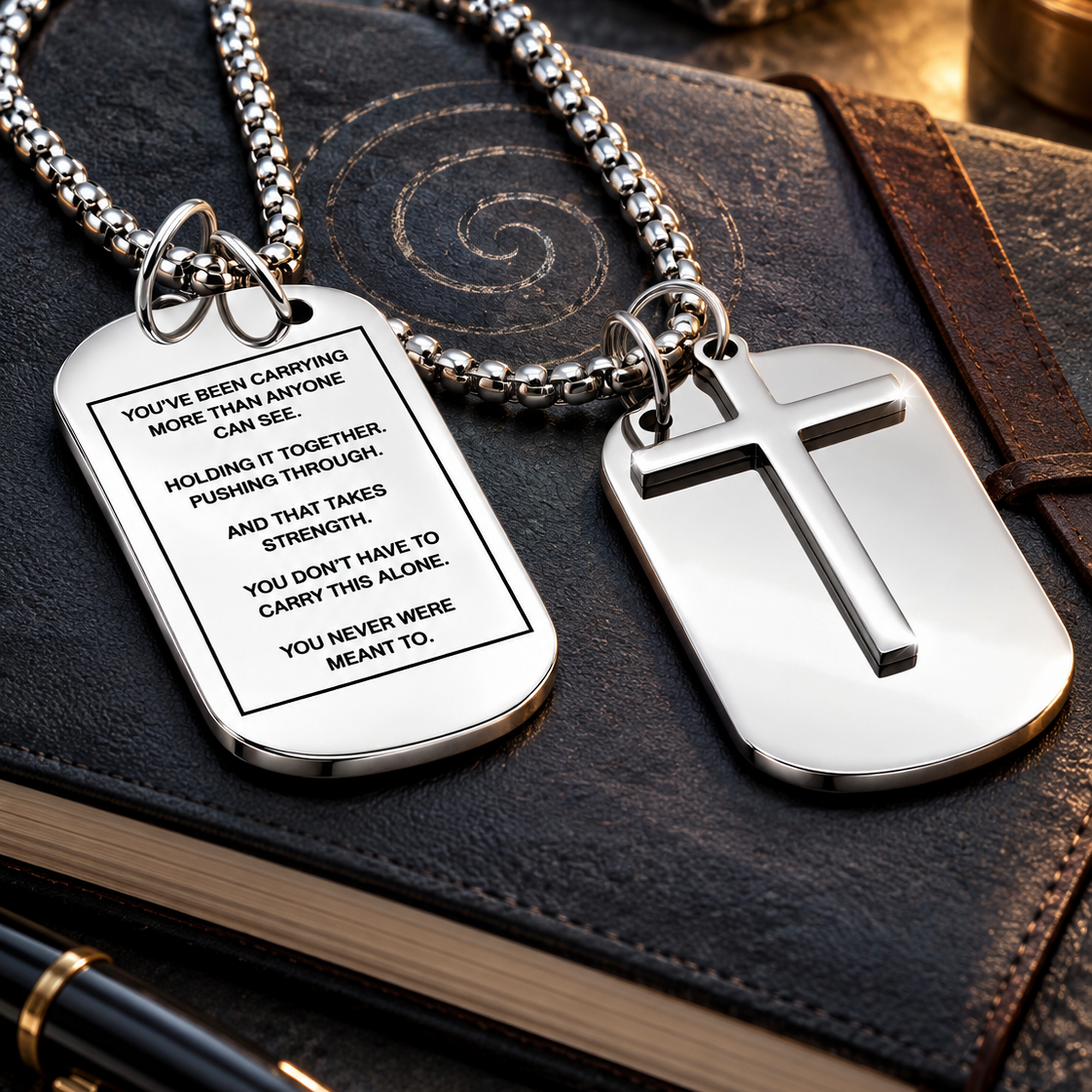 Spiral Up Crucifix Dog Tag for Men