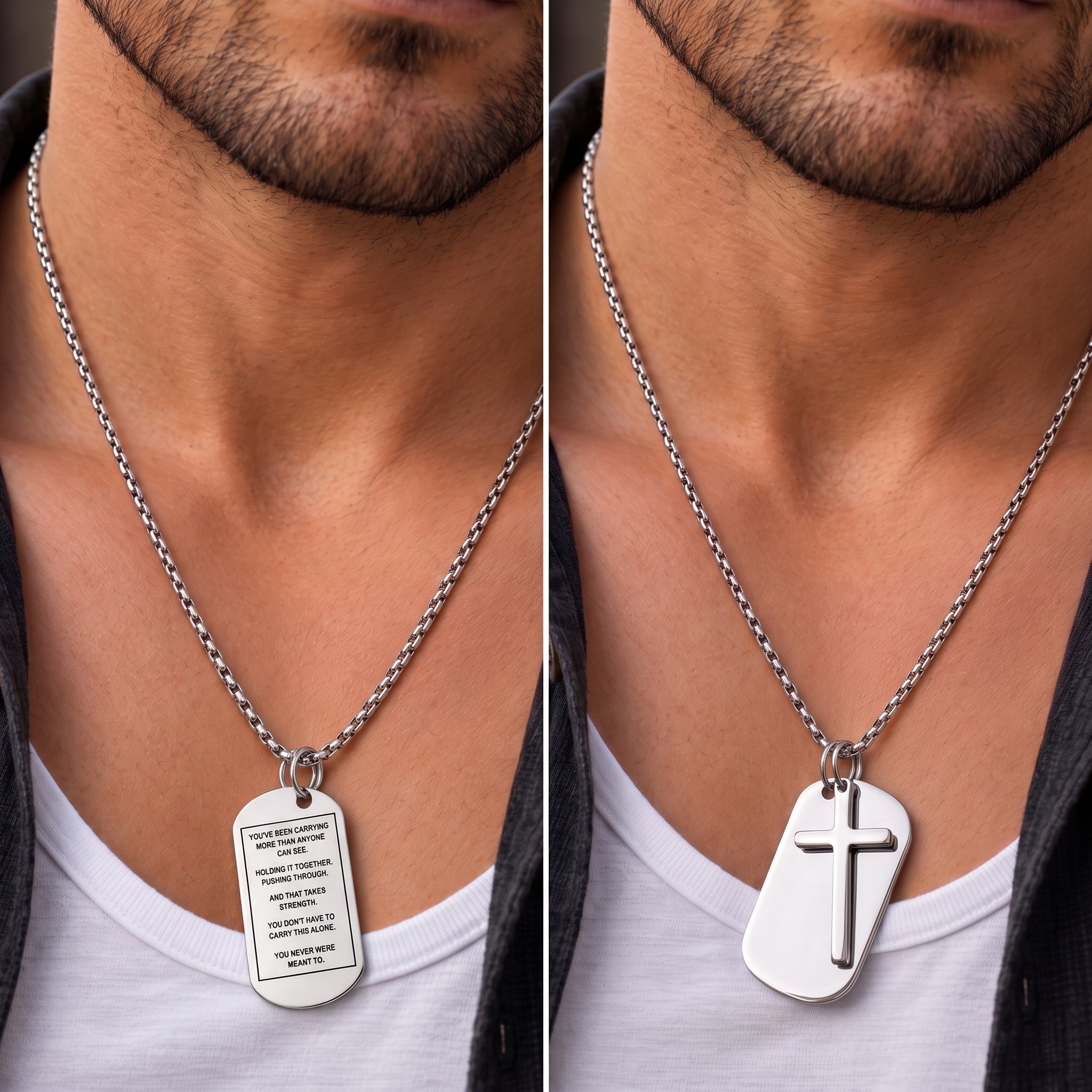 Spiral Up Crucifix Dog Tag for Men