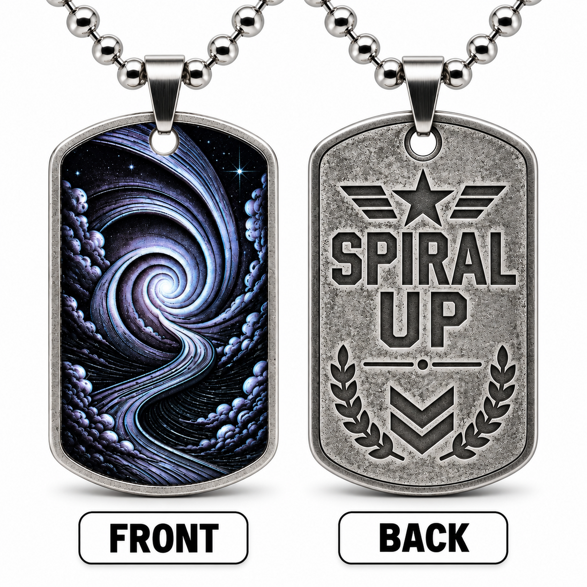 Spiral Up Galaxy Dog Tag for Men