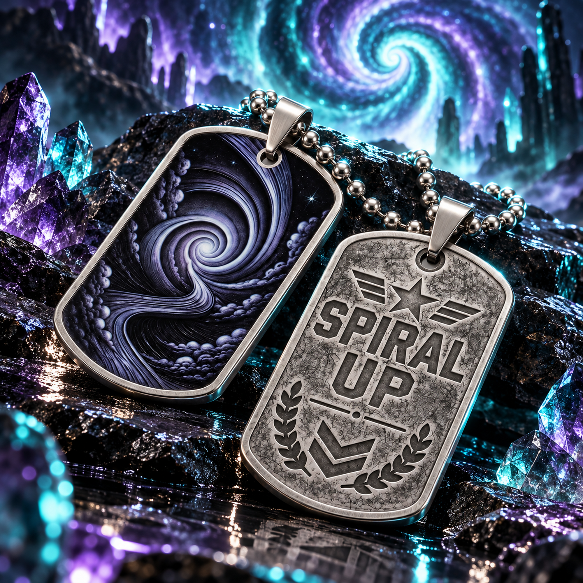 Spiral Up Galaxy Dog Tag for Men