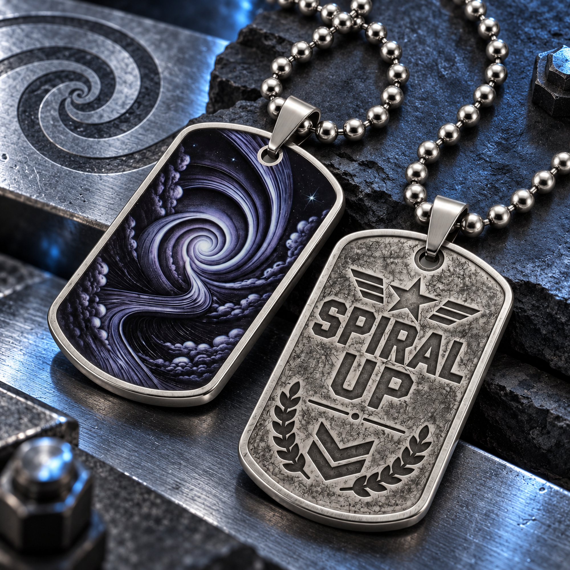 Spiral Up Galaxy Dog Tag for Men