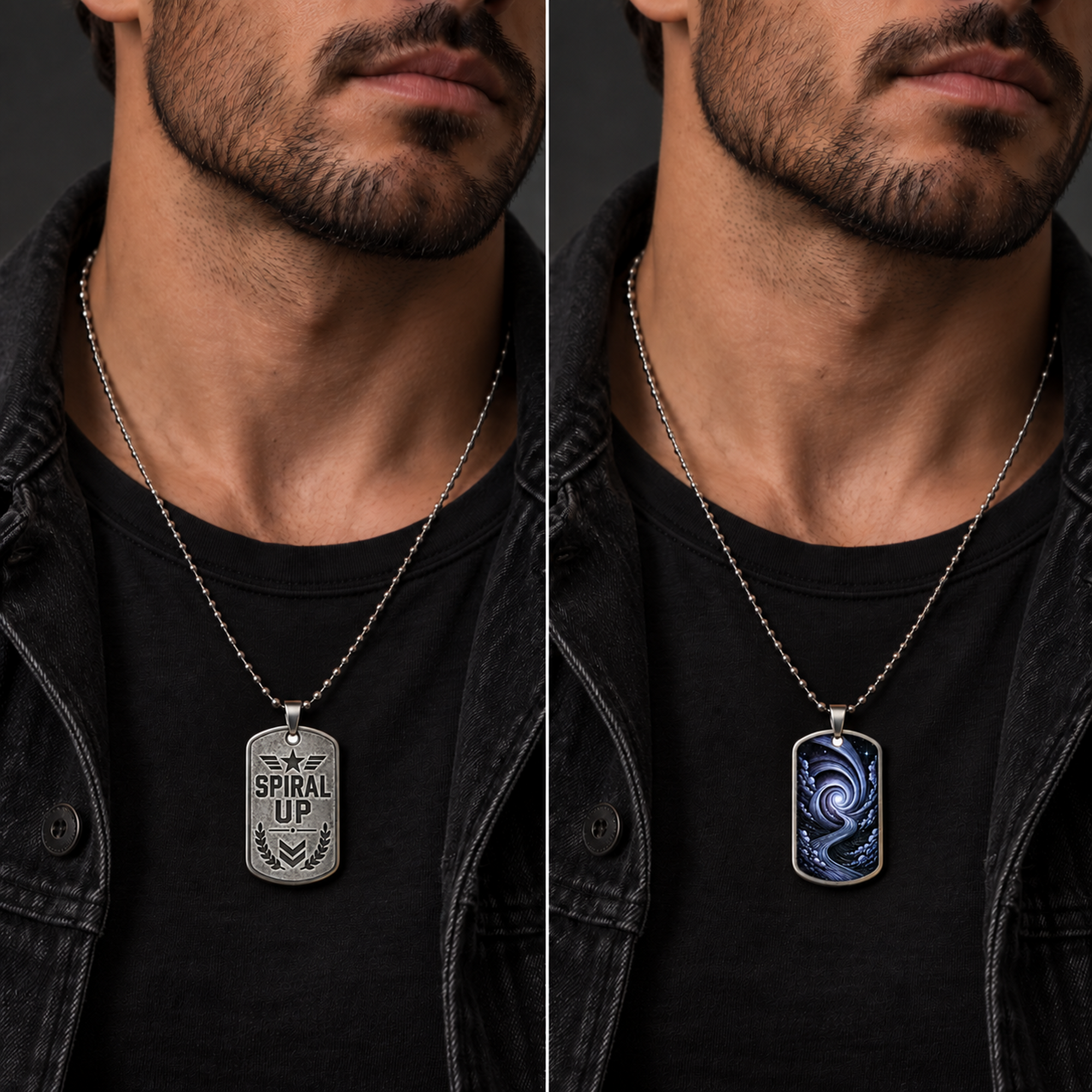Spiral Up Galaxy Dog Tag for Men