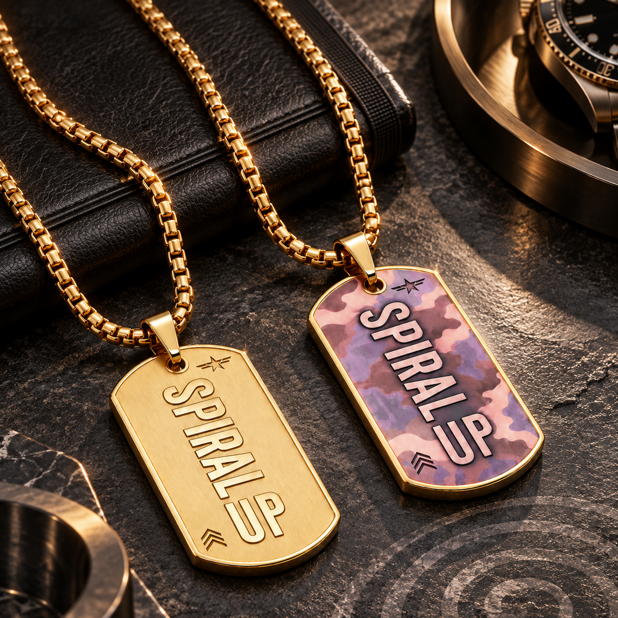 Sprial Up Camoflauge Dog Tag for Men