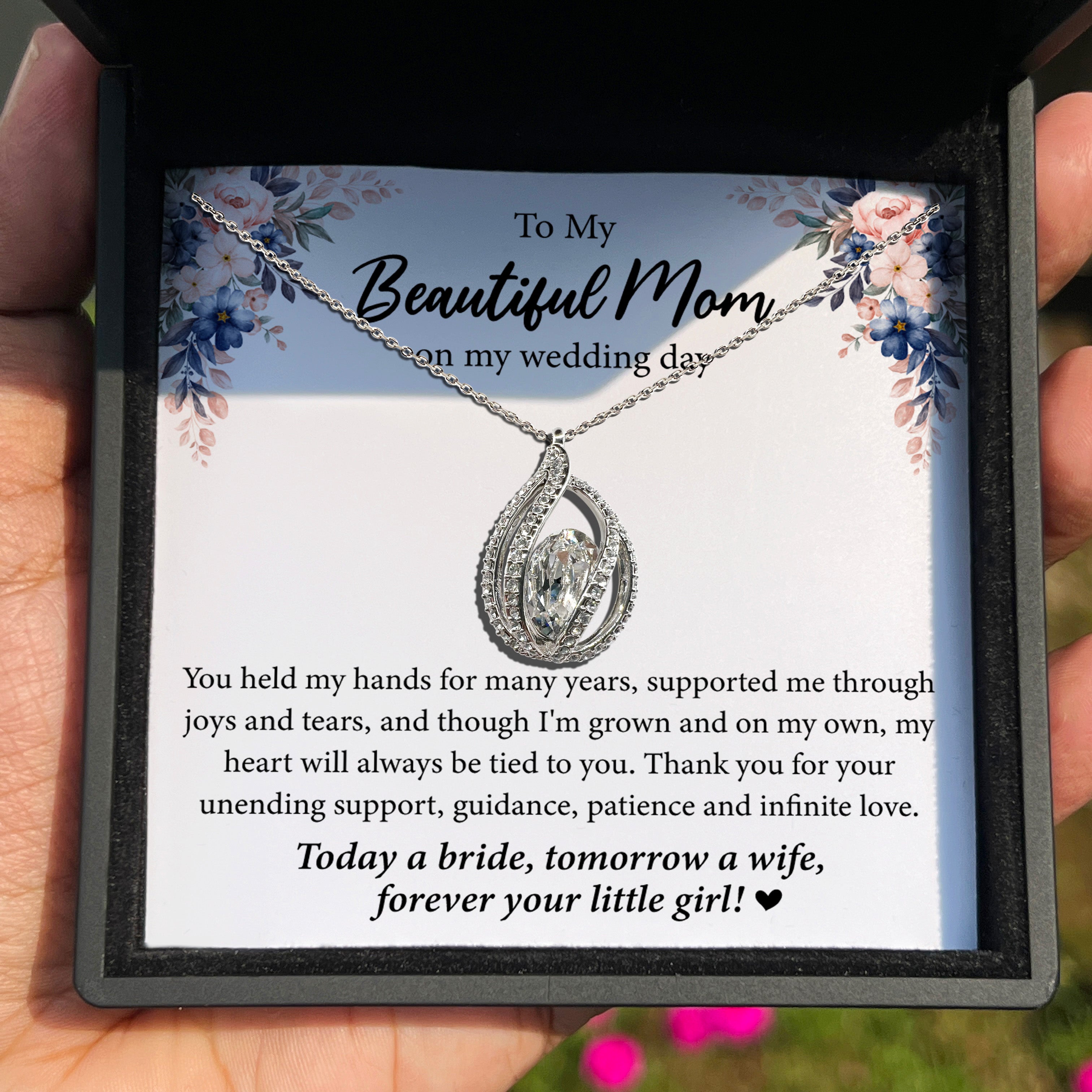 To My Beautiful Mom on My Wedding Day- Orbital Birdcage Necklace