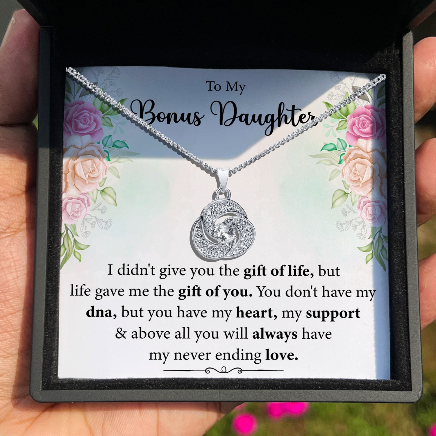 To My Bonus Daughter - You Always Have My Never Ending Love - Tryndi Love Knot Necklace
