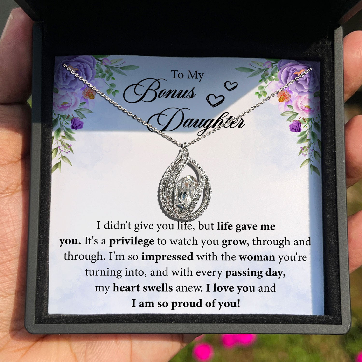 To My Bonus Daughter - Life Gave Me You - Orbital Birdcage Necklace