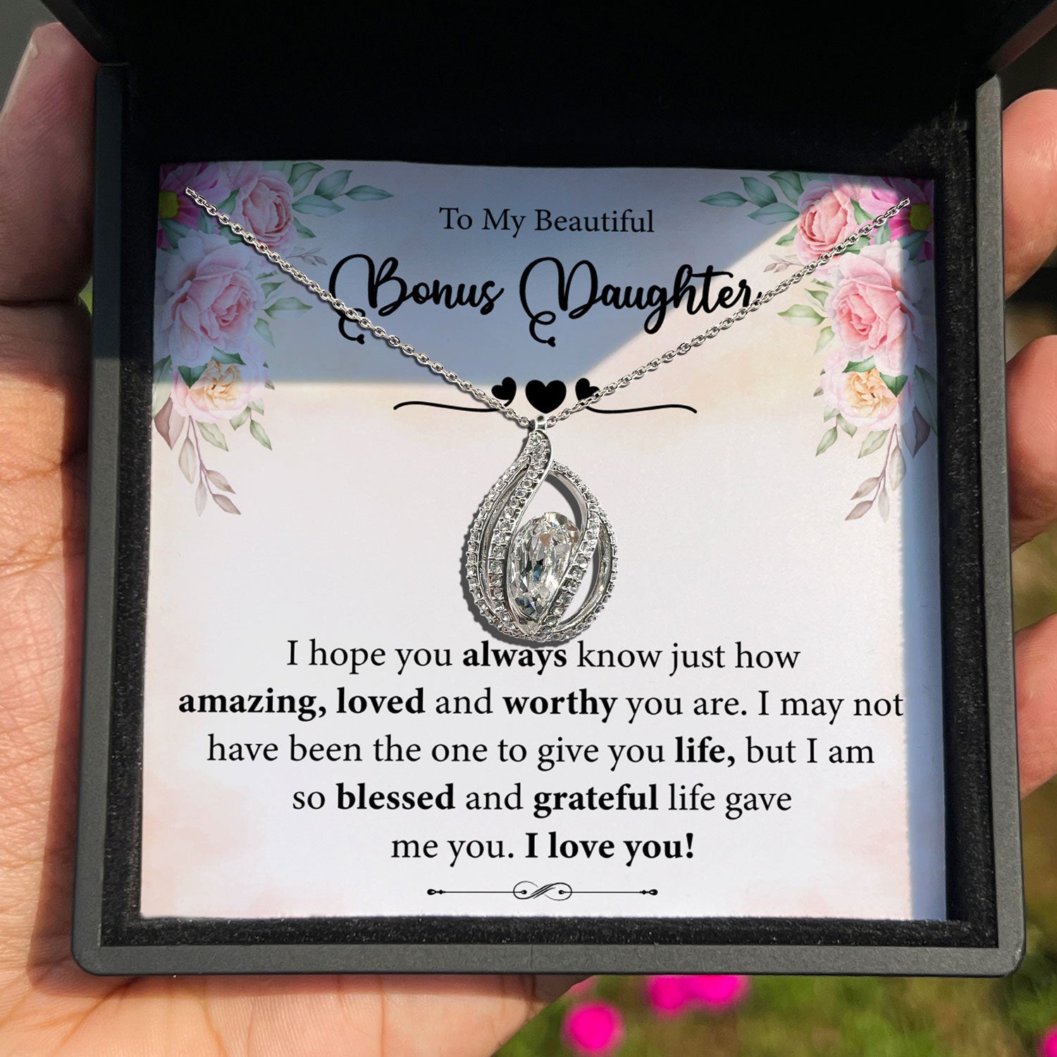 To My Beautiful Bonus Daughter - I am So Blessed Life Gave Me You - Orbital Birdcage Necklace