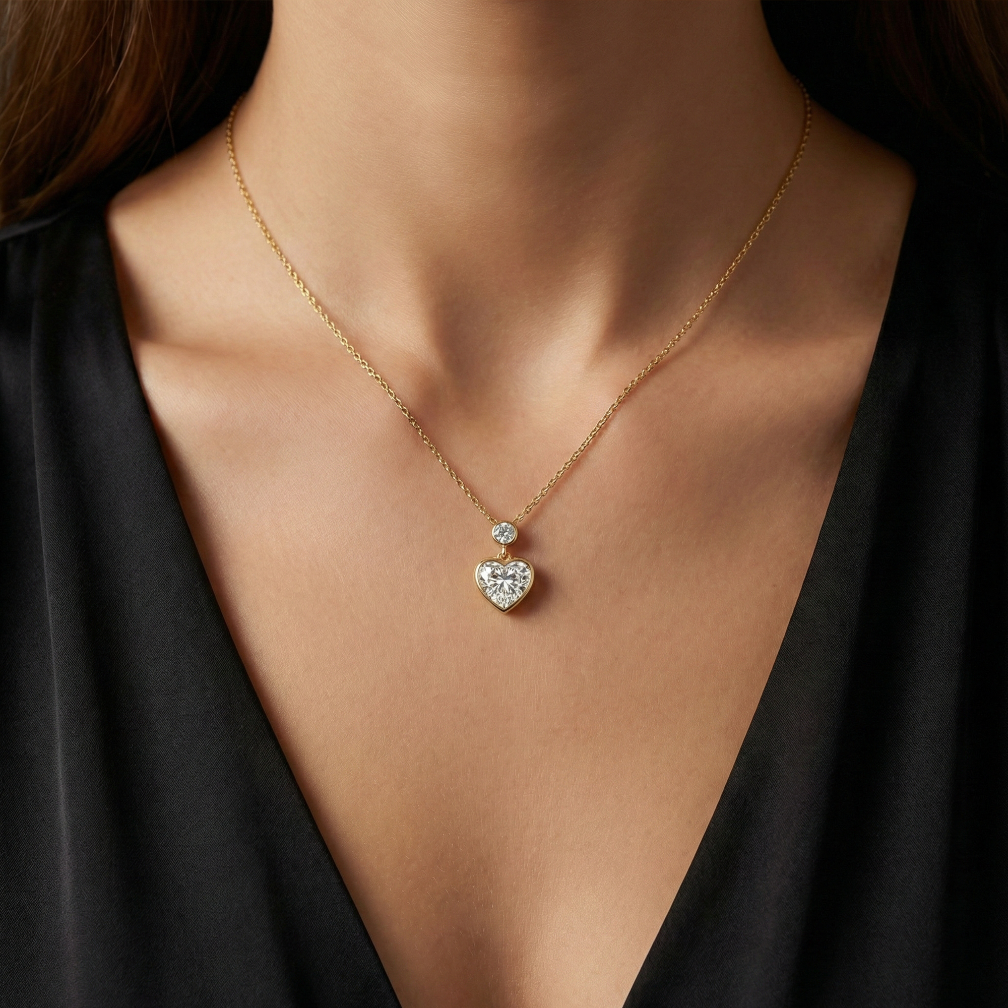 14K Solid Gold Heart Lab-Grown Diamond Necklace