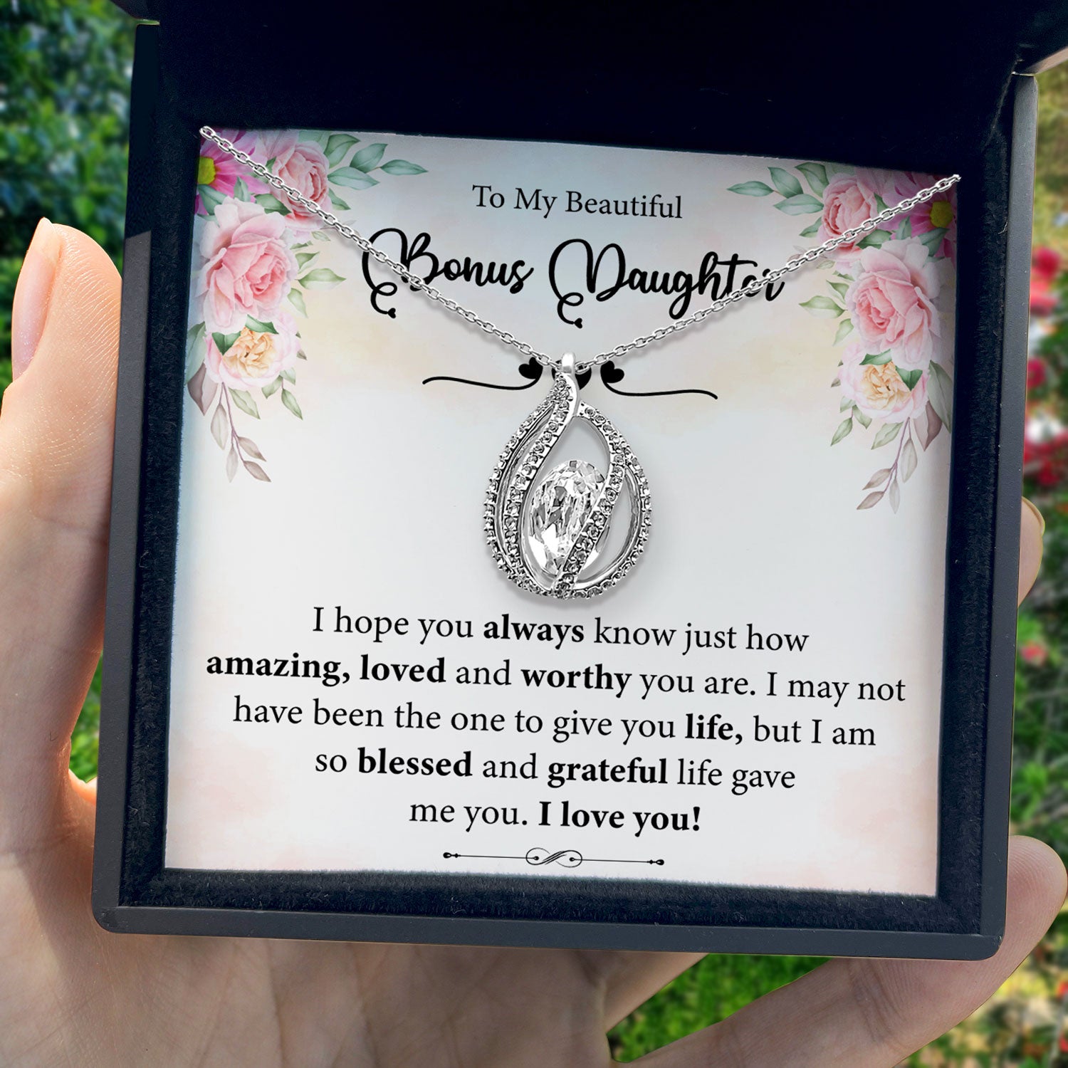 To My Beautiful Bonus Daughter - I am So Blessed Life Gave Me You - Orbital Birdcage Necklace