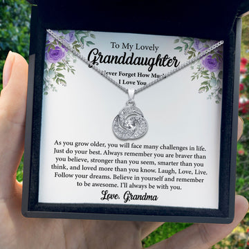 To My Lovely Granddaughter - Laugh, Live, Love & Follow Your Dreams - Tryndi Love Knot Necklace