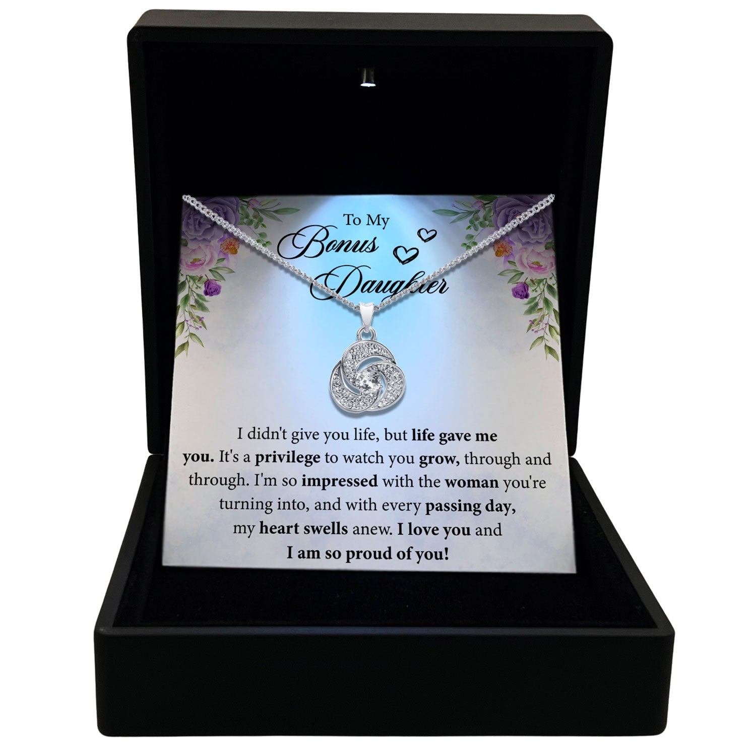 To My Bonus Daughter - I am So Proud of You - Tryndi Love Knot Necklace