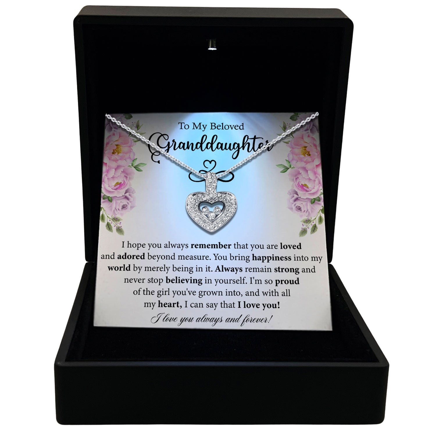 To My Beloved Granddaughter - Never Stop Believing In Yourself - Tryndi Floating Heart Necklace