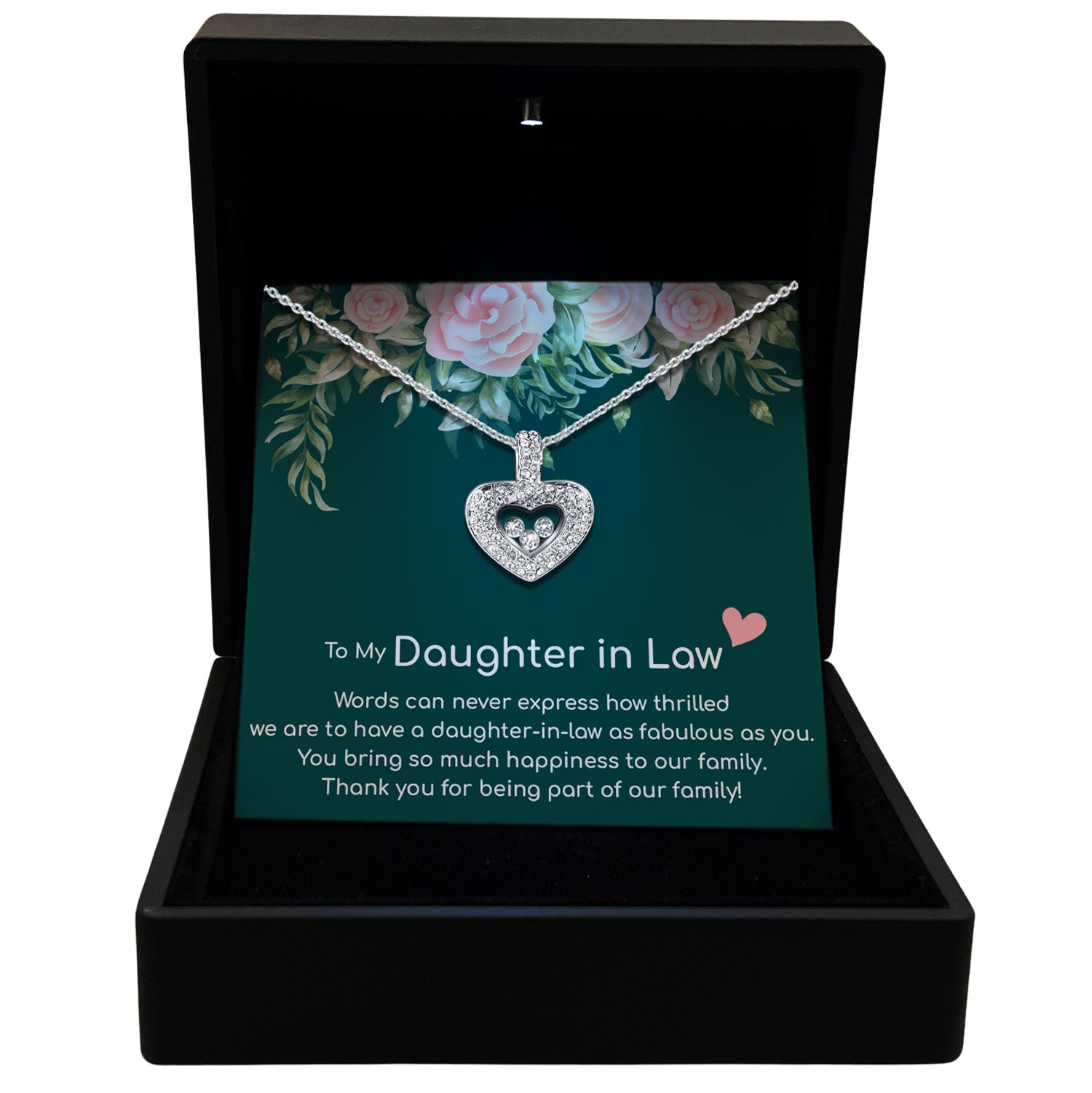 To My Daughter-in-Law - Thank You For Being Part of Our Family - Tryndi Floating Heart Necklace