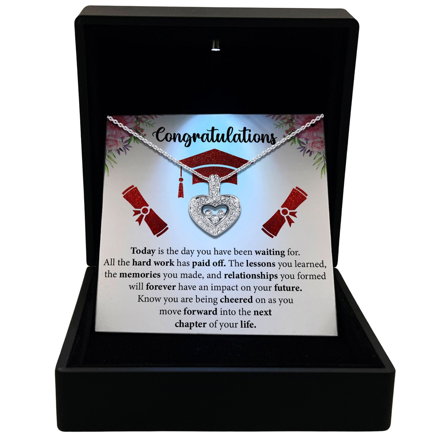 TRYNDI™ Gift For Graduate Floating Heart Necklace With Authentic Swarovski Crystals