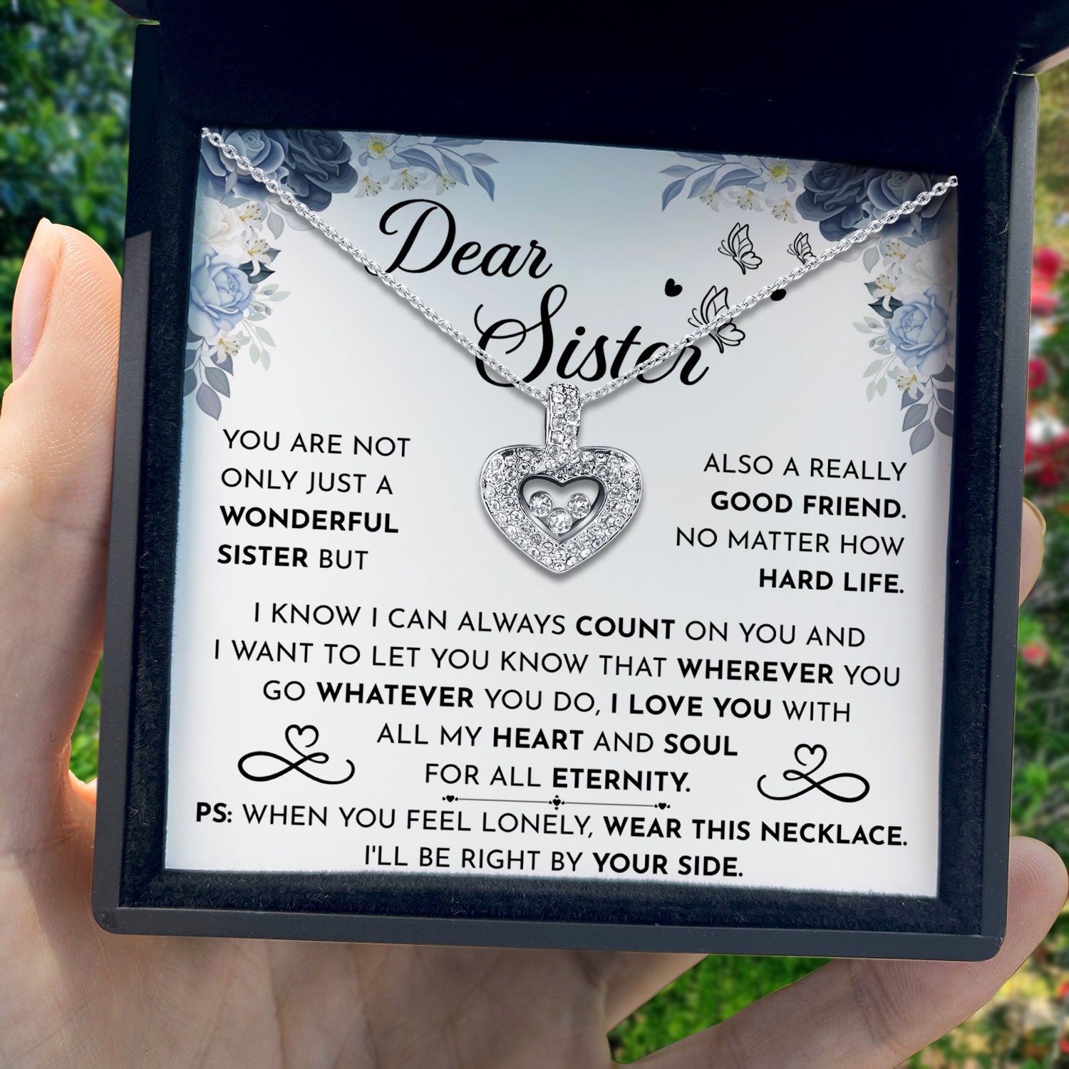 To My Sister - I'll Be Right By Your Side - Tryndi Floating Heart Necklace