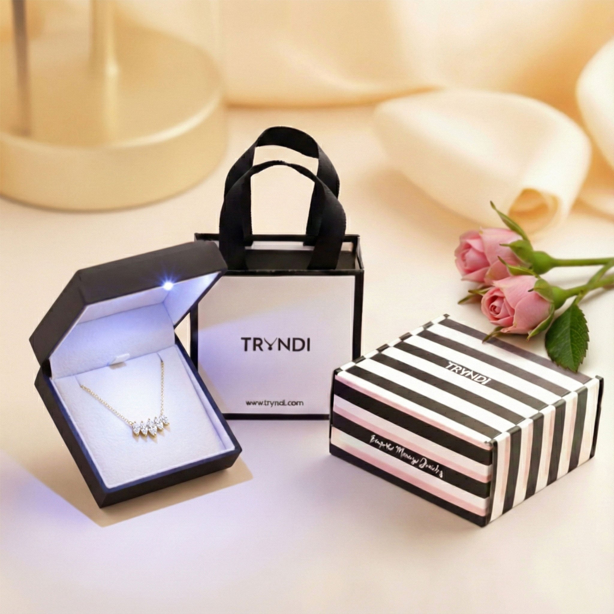 TRYNDI 14K Solid Gold Lab Grown Diamond Marquise Necklace