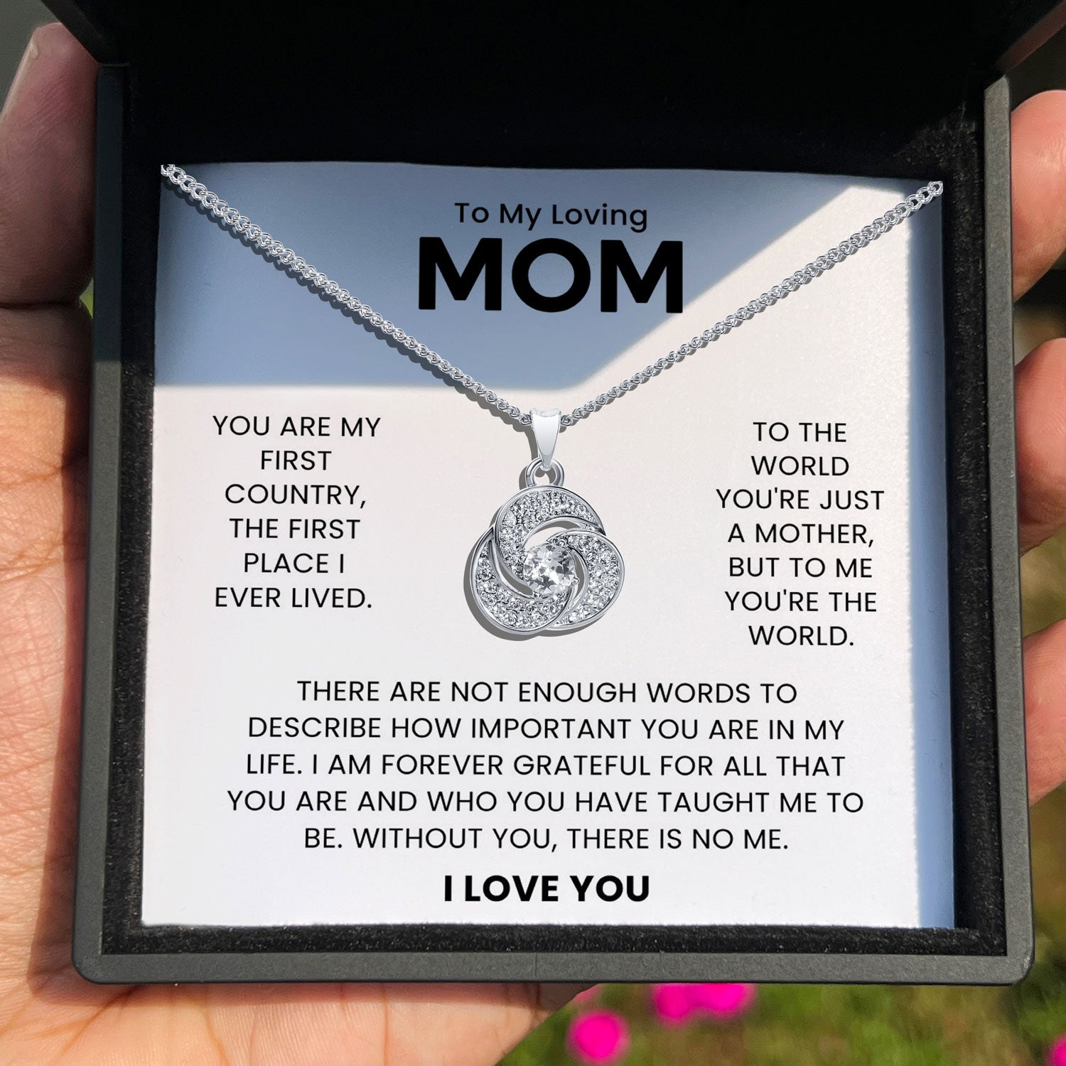 To My Loving Mom - To Me You're The World - Tryndi Love Knot Necklace