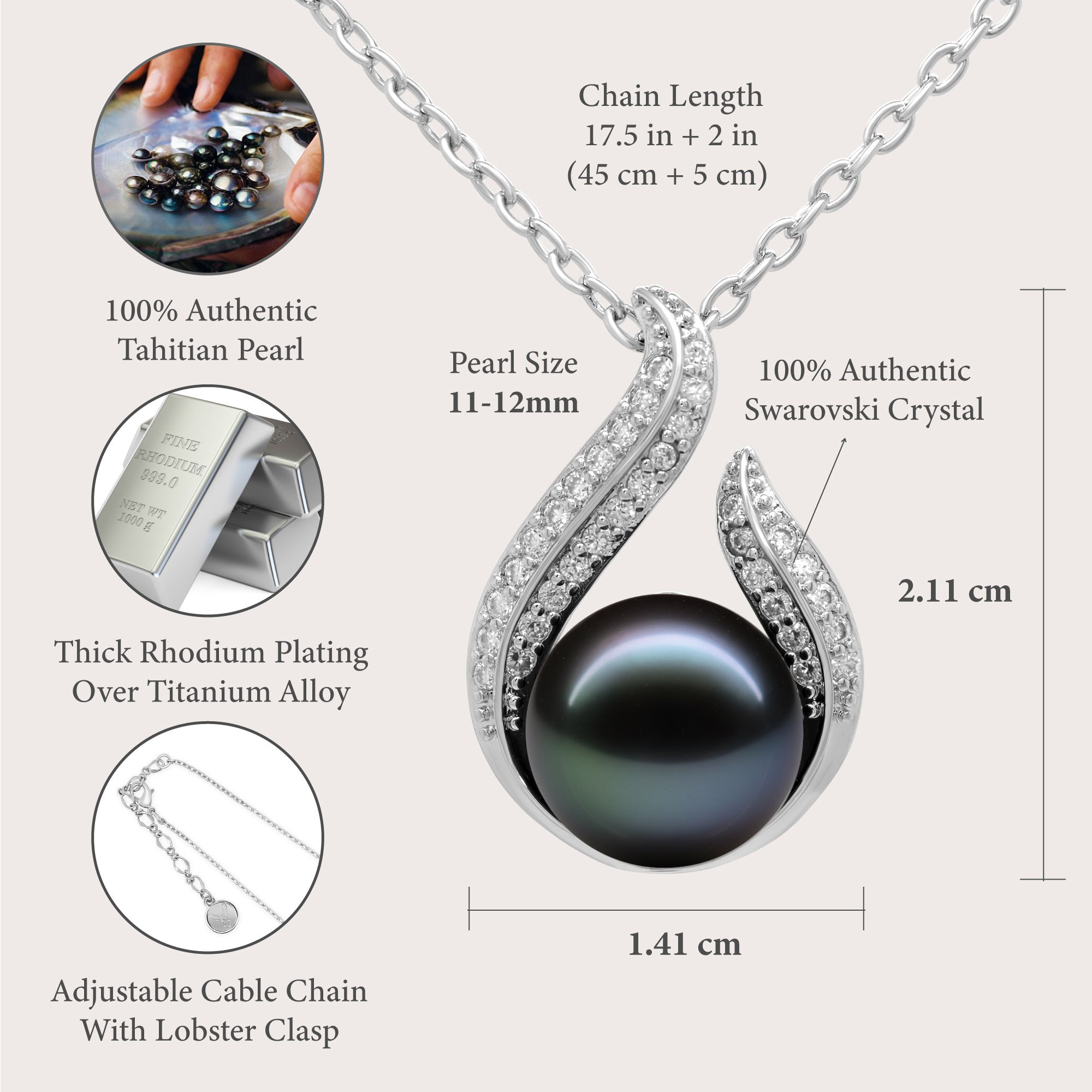 TRYNDI Real Tahitian Black Pearl Hook Necklace