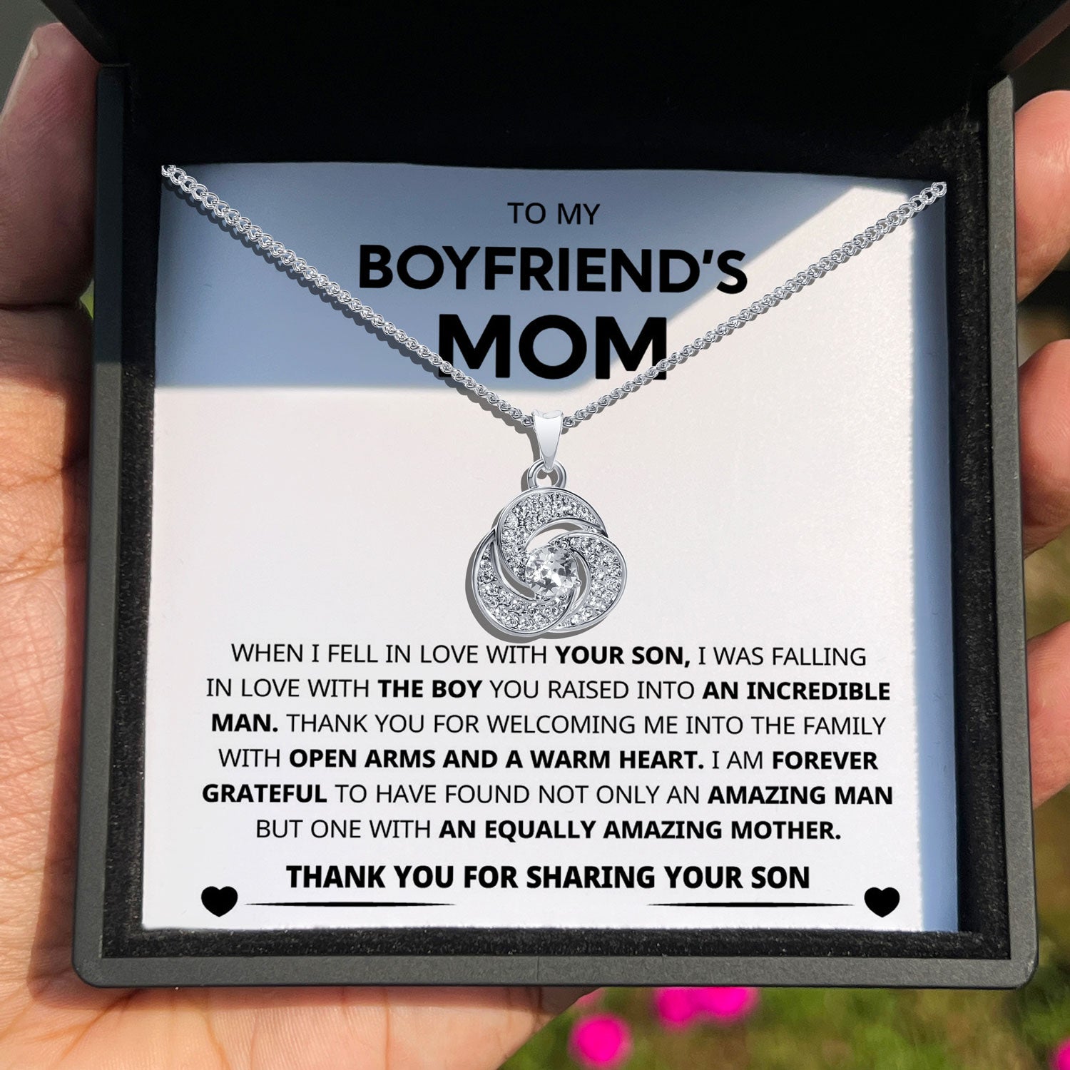 To My Boyfriend's Mom - Thank You For Welcoming Me Into The Family - Tryndi Love Knot Necklace