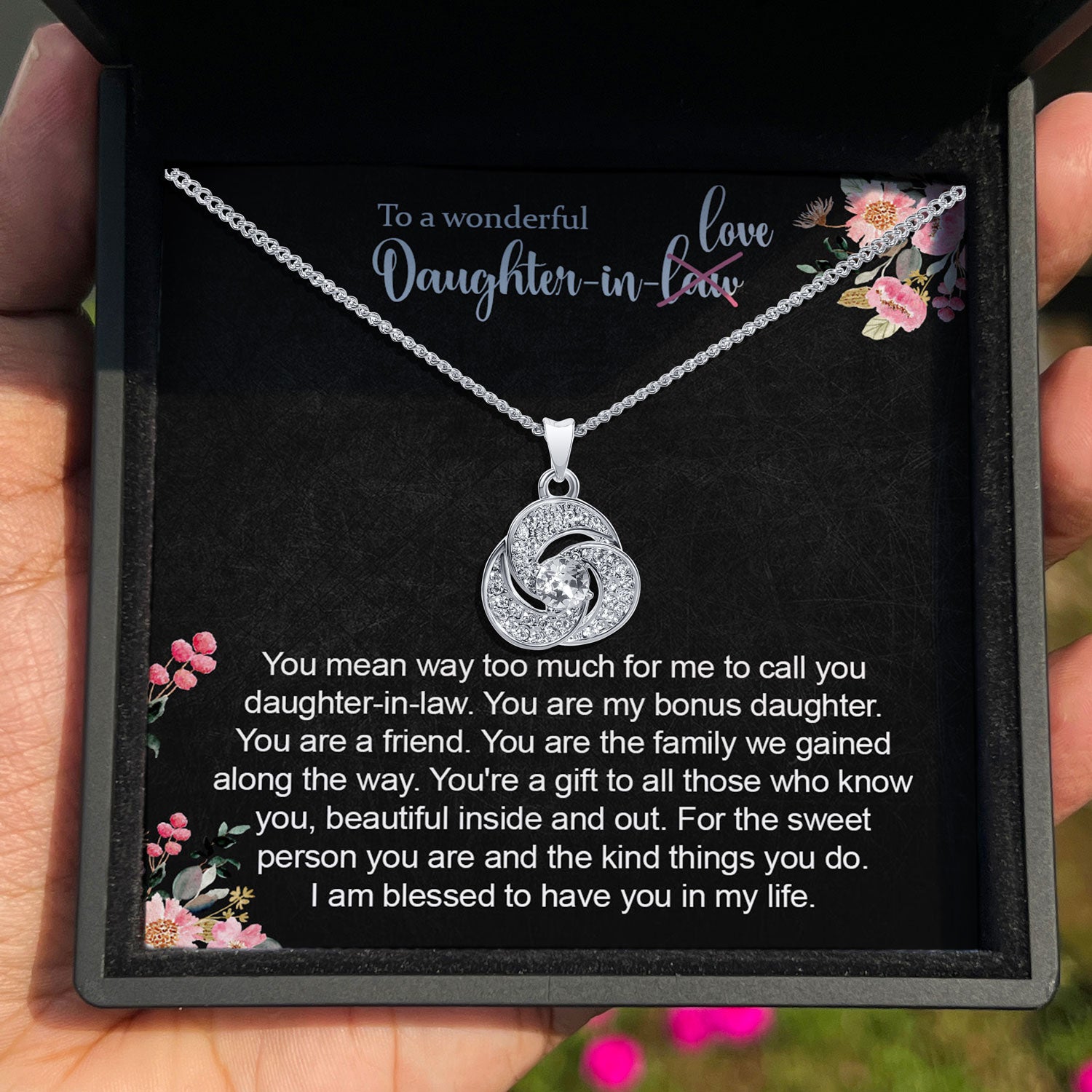 To My Wonderful Daughter-in-Love - I am Blessed to Have You In My Life - Tryndi Love Knot Necklace