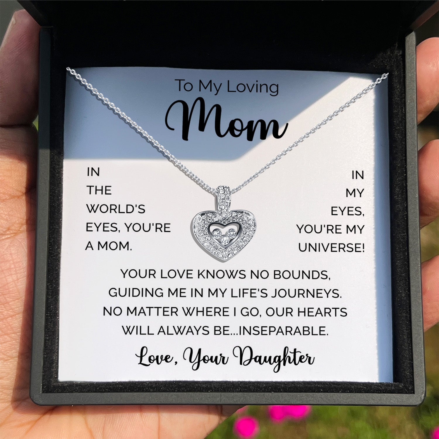 To My Loving Mom - You're My Universe! - Tryndi Floating Heart Necklace