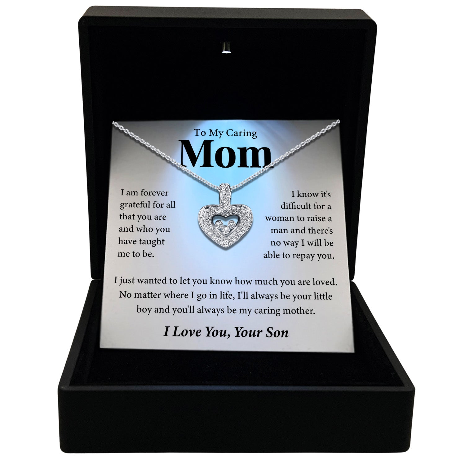 To My Caring Mom - I Love You Mom - Tryndi Floating Heart Necklace