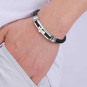 To my Husband You Are My Always and Forever - Premium Stainless Steel Celtic Cross Black Italian Leather Bracelet