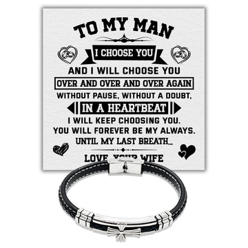 To my Man - Premium Stainless Steel Celtic Cross Black Italian Leather Bracelet